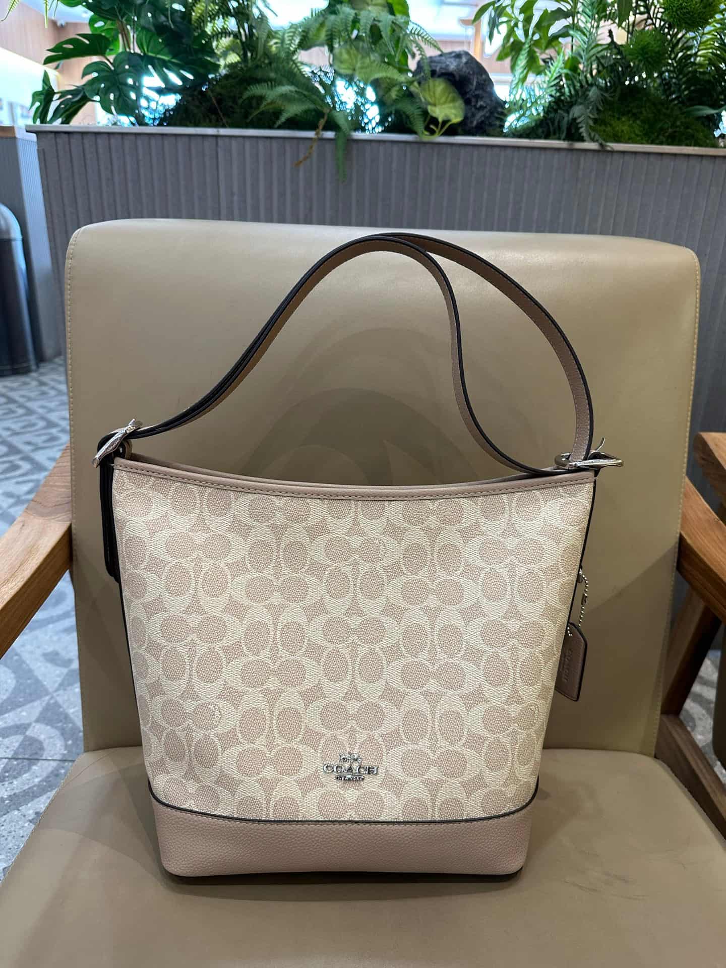 Coach Jude Duffle Bag in Signature Canvas with Sand Taupe Leather High