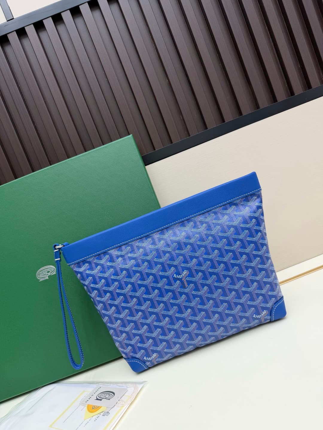 Goyard Conti pouch Goyardine canvas and Chevroches Calfskin Blue High