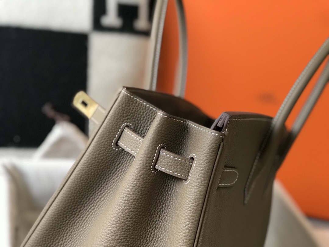 Hermes Birkin 25/30/35cm Bag Calfskin Silver/Gold Metal In Etoupe High
