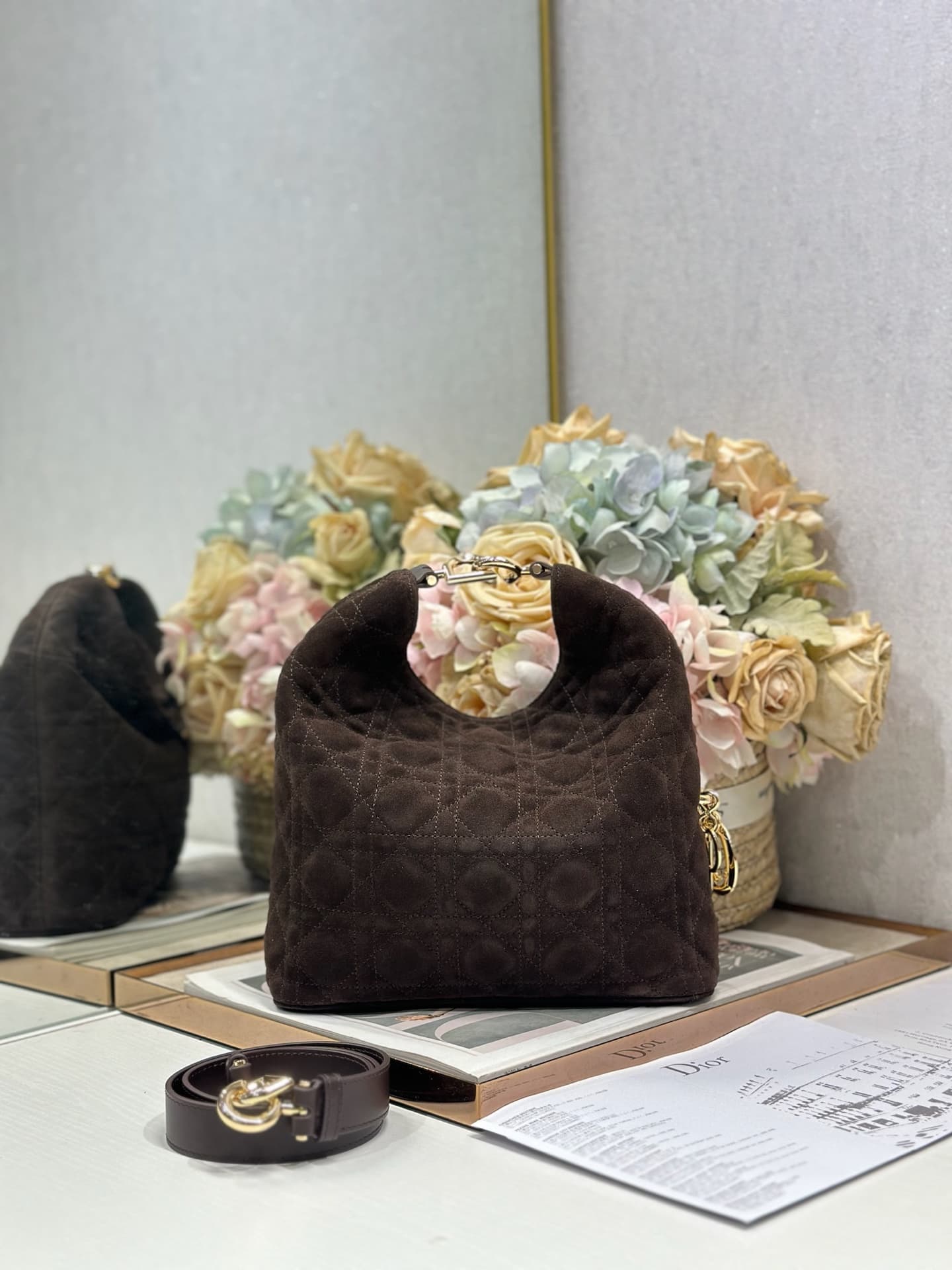 Dior Quilting Suede Handbag Coffee High