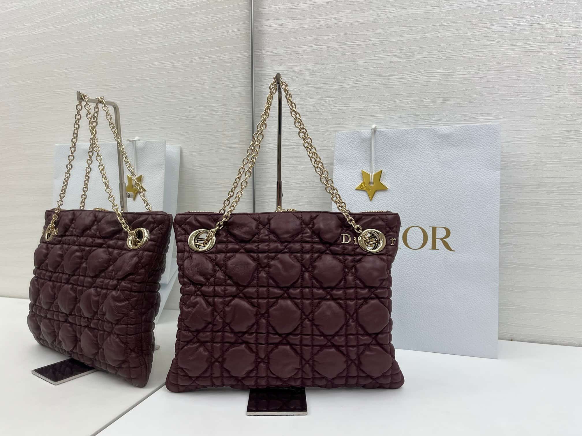 Small Dior Crunchy Bag Maroon Banner Puffy Macrocannage Calfskin High