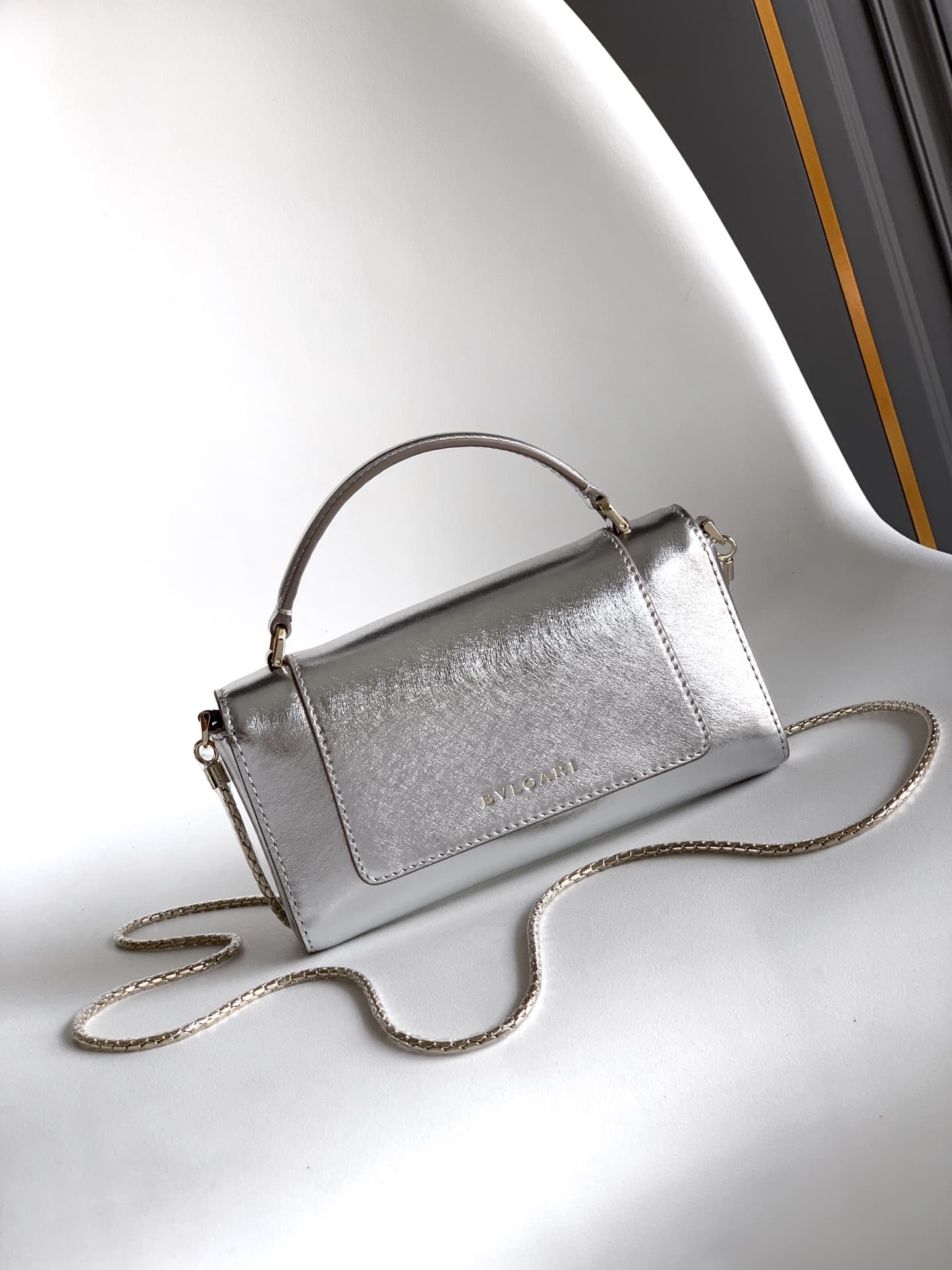 Bvlgari Serpenti Forever shoulder bag in silver calf leather high