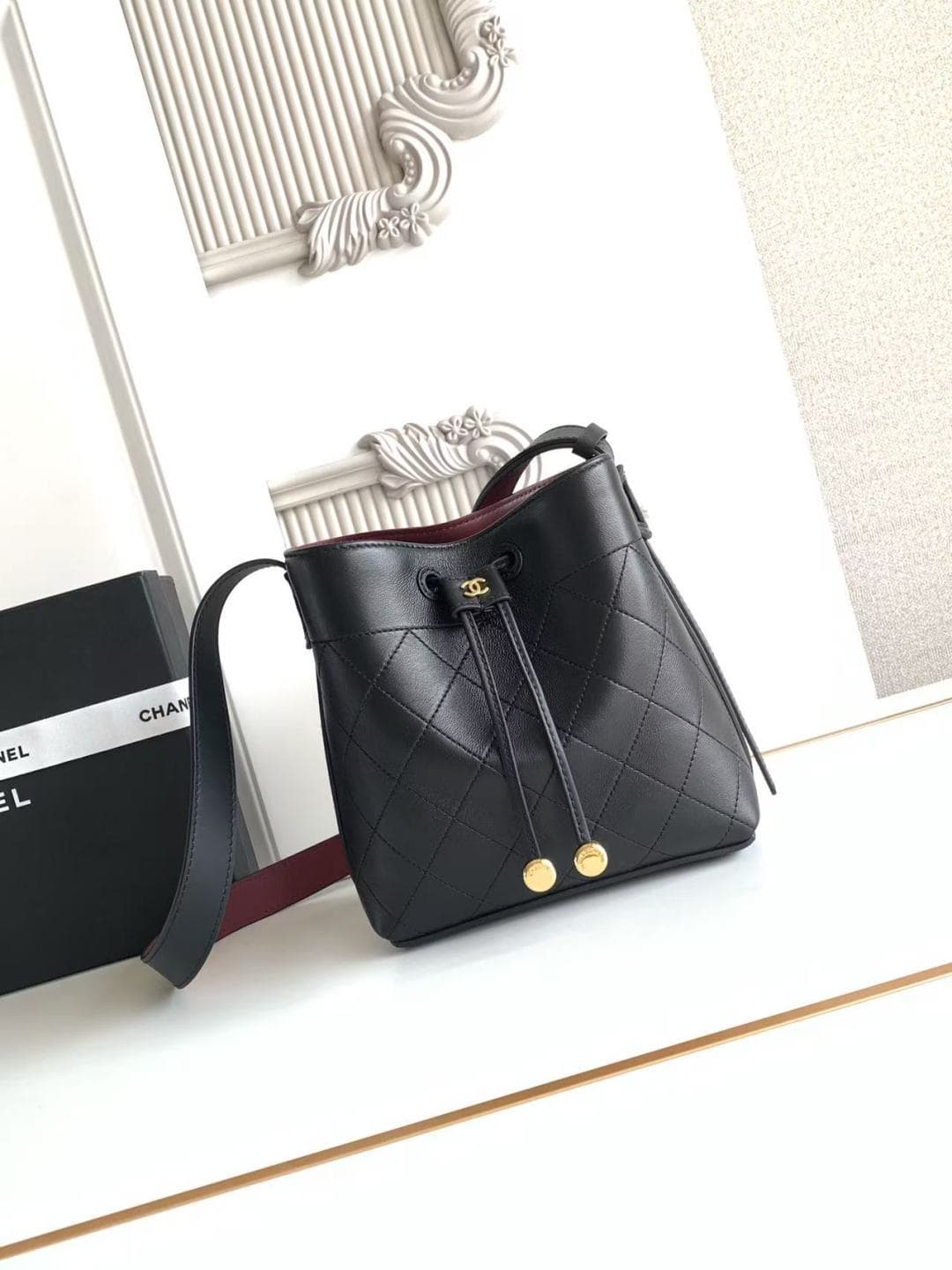 Chanel Small Bucket Bag Calfskin Leather & Gold-Tone Metal Black AS6537 A