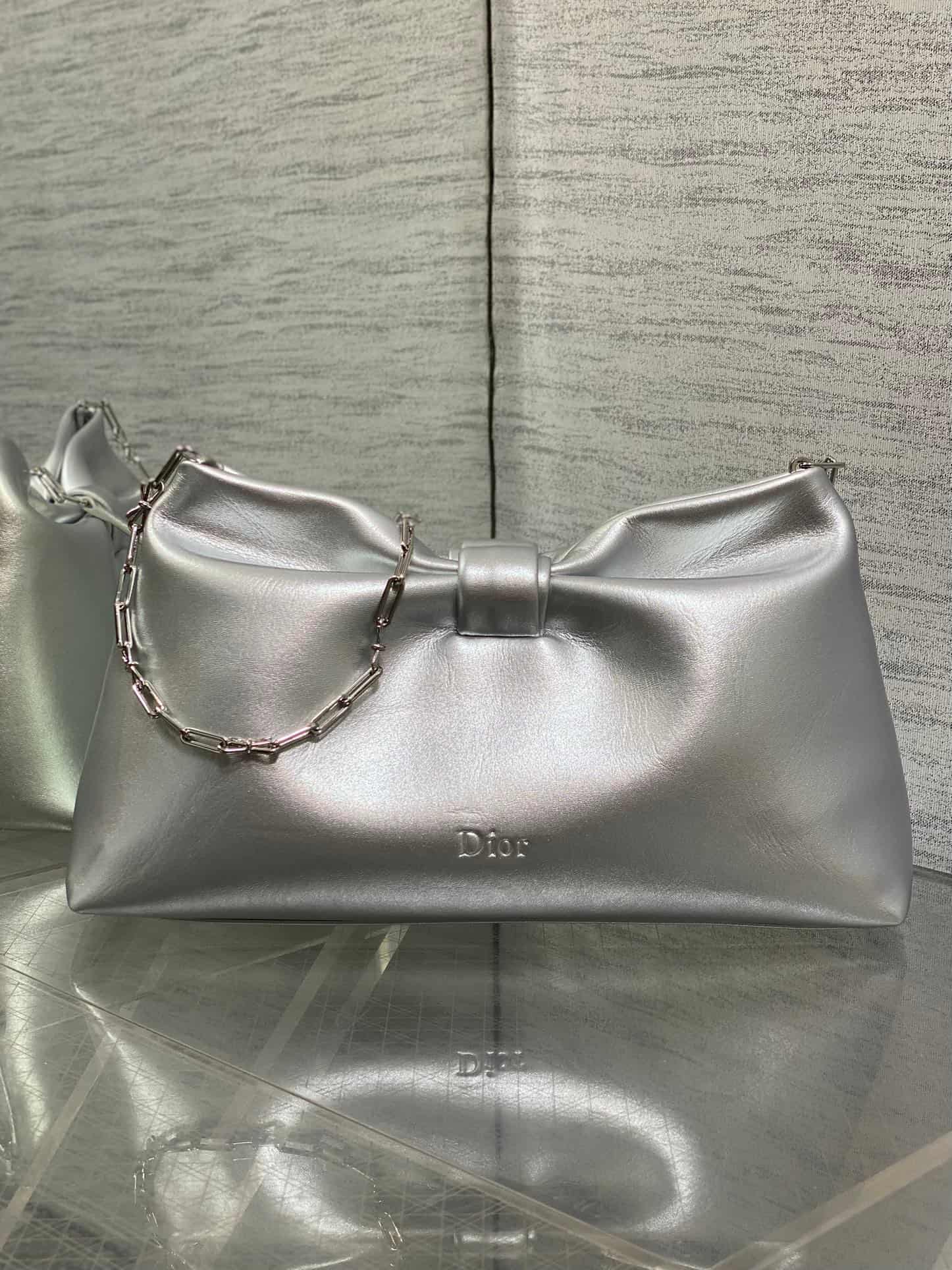 Medium Dior Bow Bag Silver Leather High