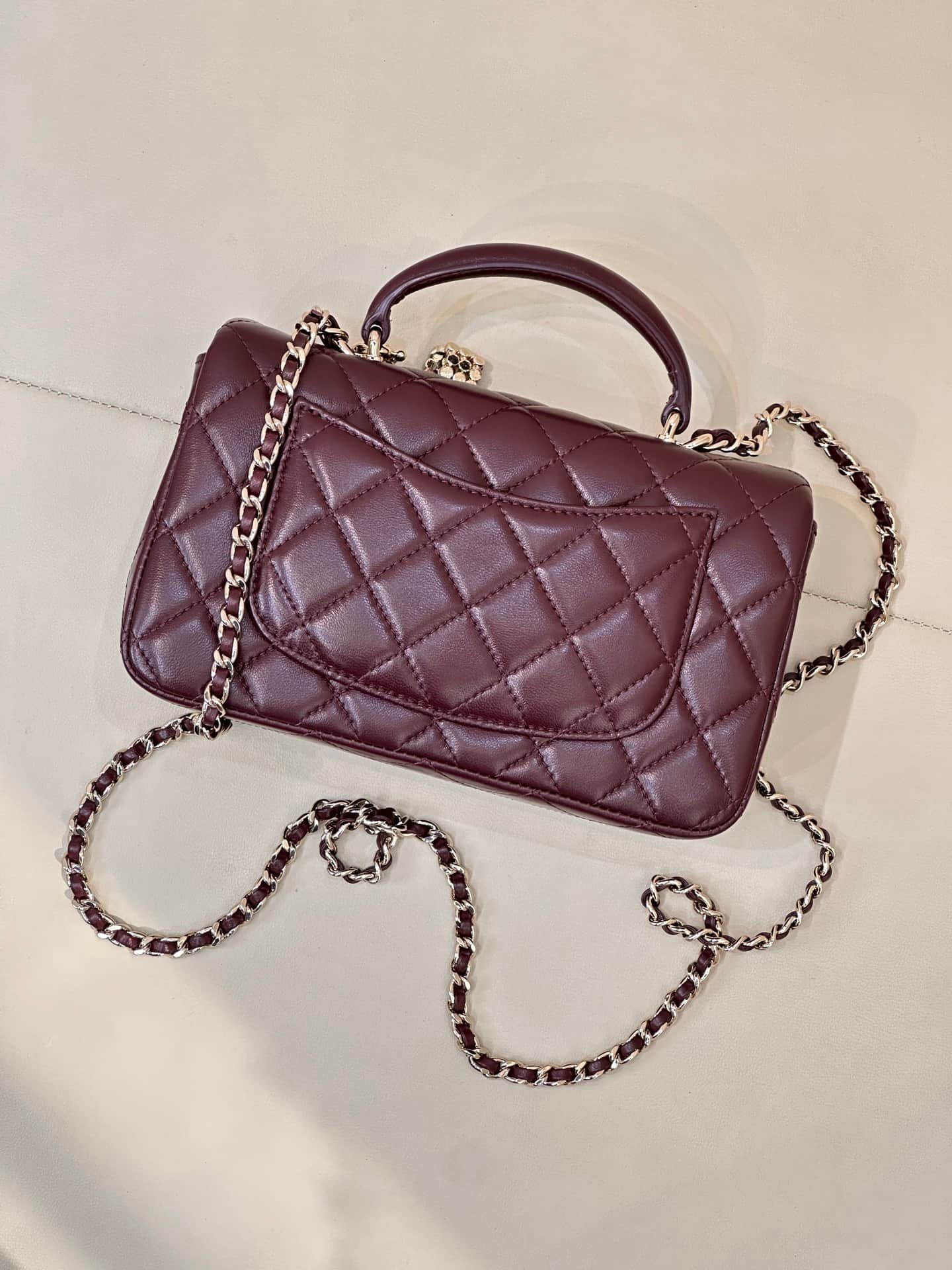 Chanel Mini Classic Handbag Lambskin Strass & Gold-Tone Metal AS2431 Burgundy TOP