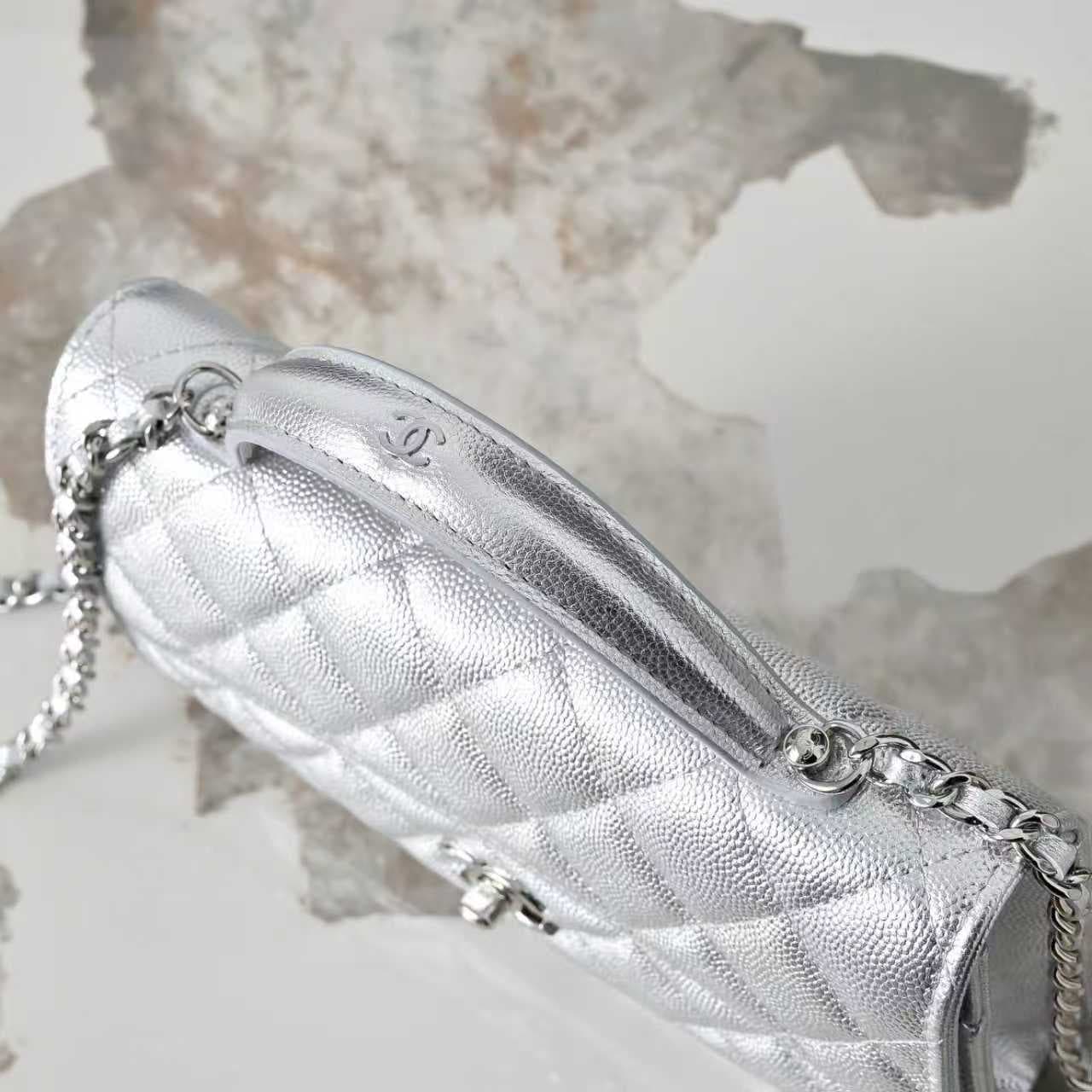 Chanel Wallet on Chain Grained Calfskin & Gold-Tone Metal Silver AP4401 A