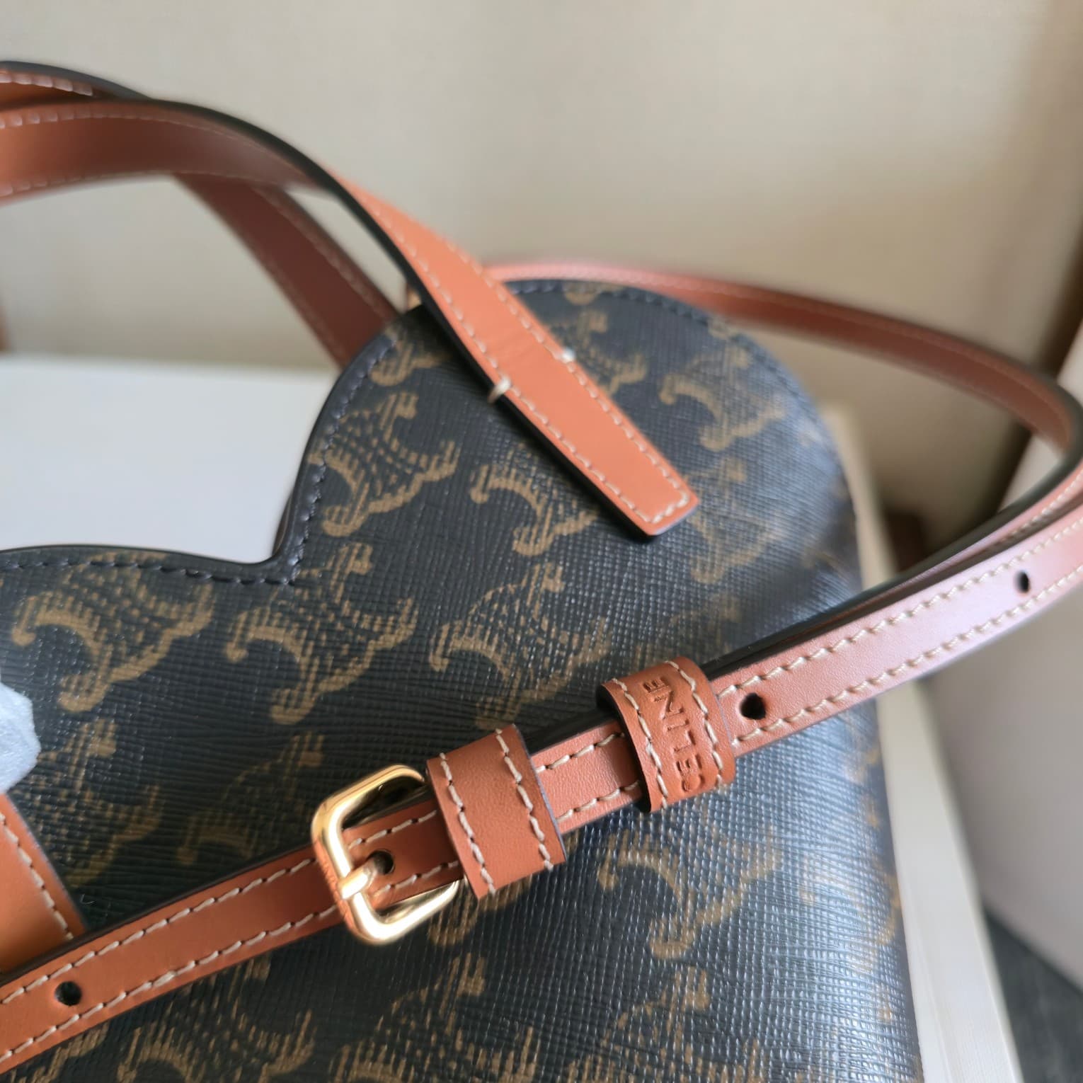 CELINE Triomphe Canvas Calfskin Teen Coeur Heart Bag in Tan High