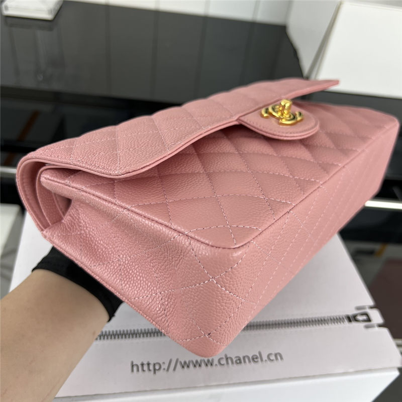 Medium CLASSIC HANDBAG Grained Calfskin Pink Gold Metal A