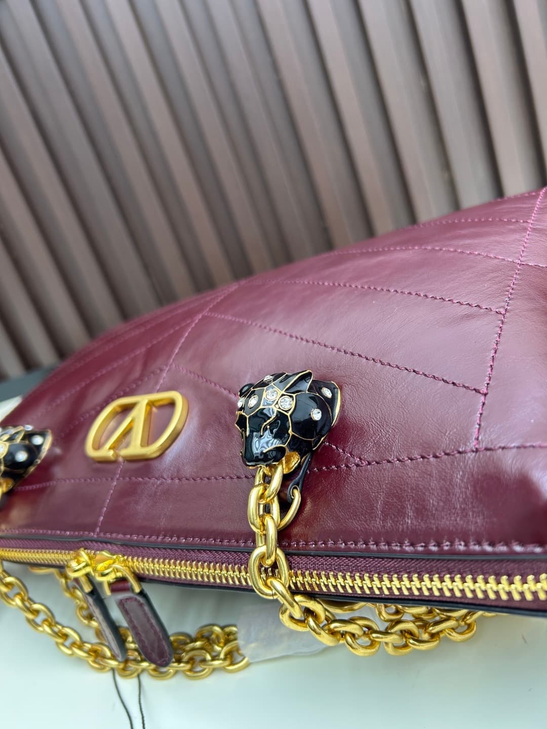 Valentino VLogo Garavani Panthea Shoulder Bag Burgundy Leather Mid