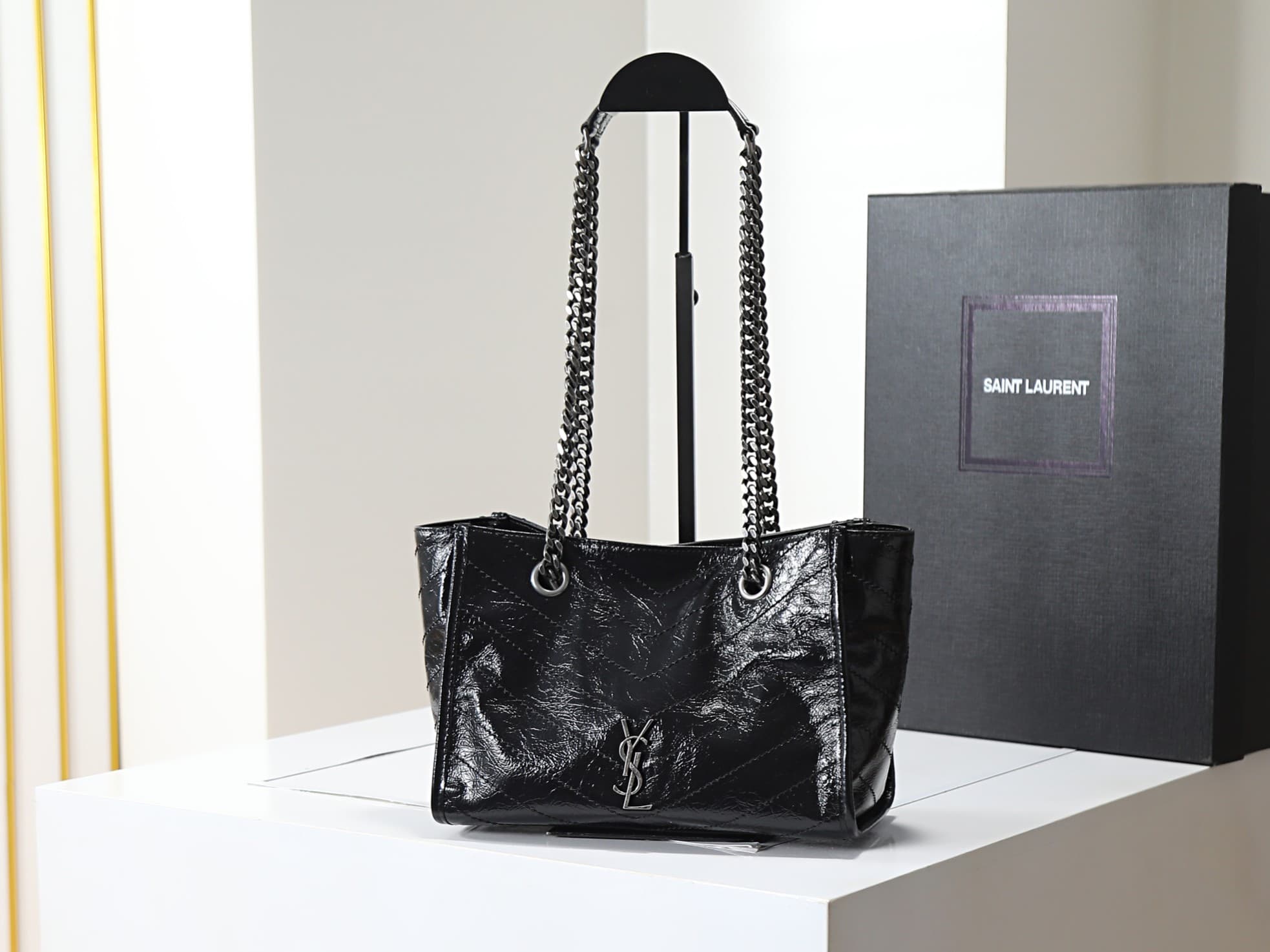 Saint Laurent Niki Shopping Tote Bag Calf Leather In Black 872680 High