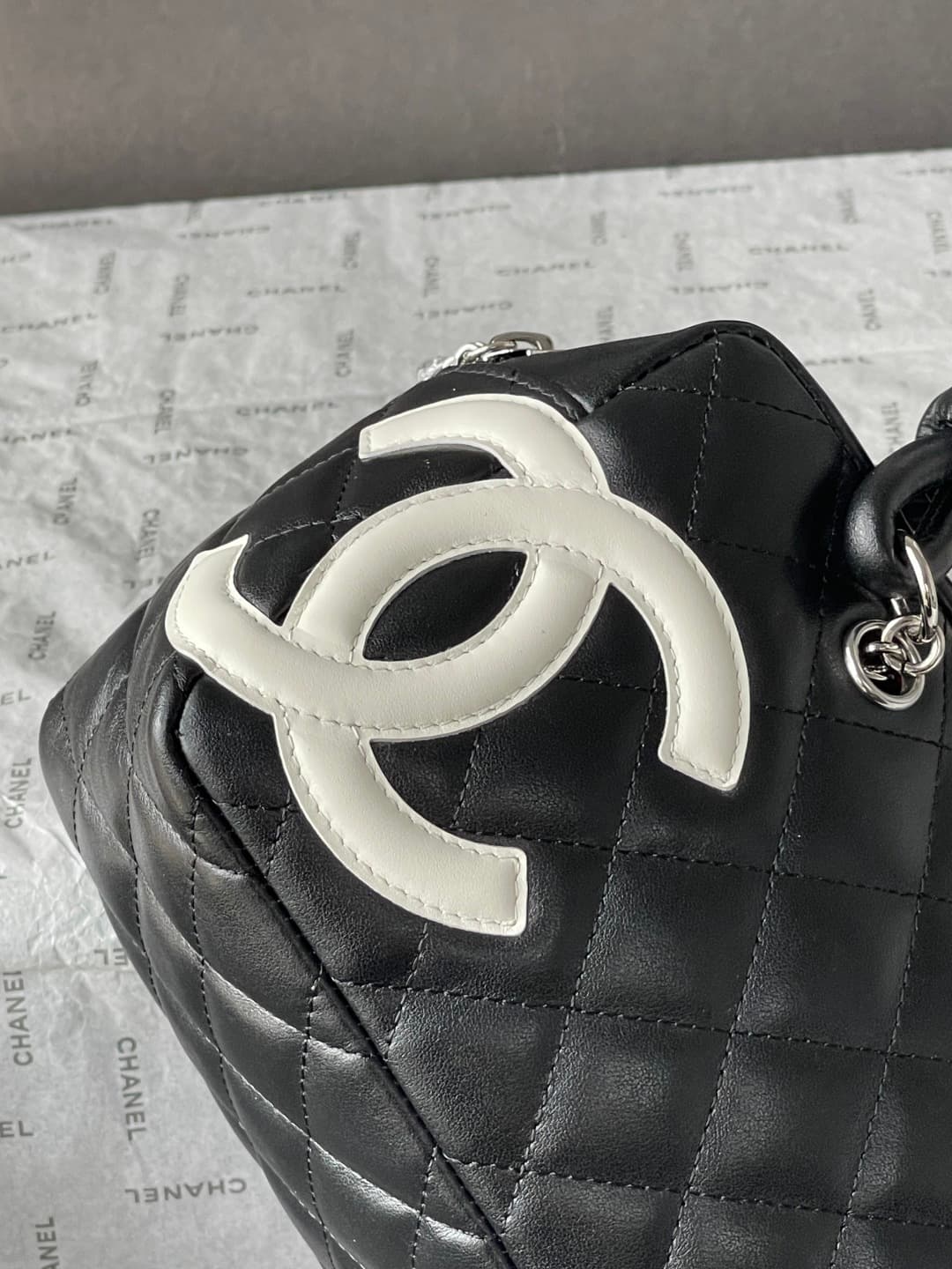 Chanel Cambon Ligne Bowler bag Calfskin & Silver-Tone Metal AS25172 Black High