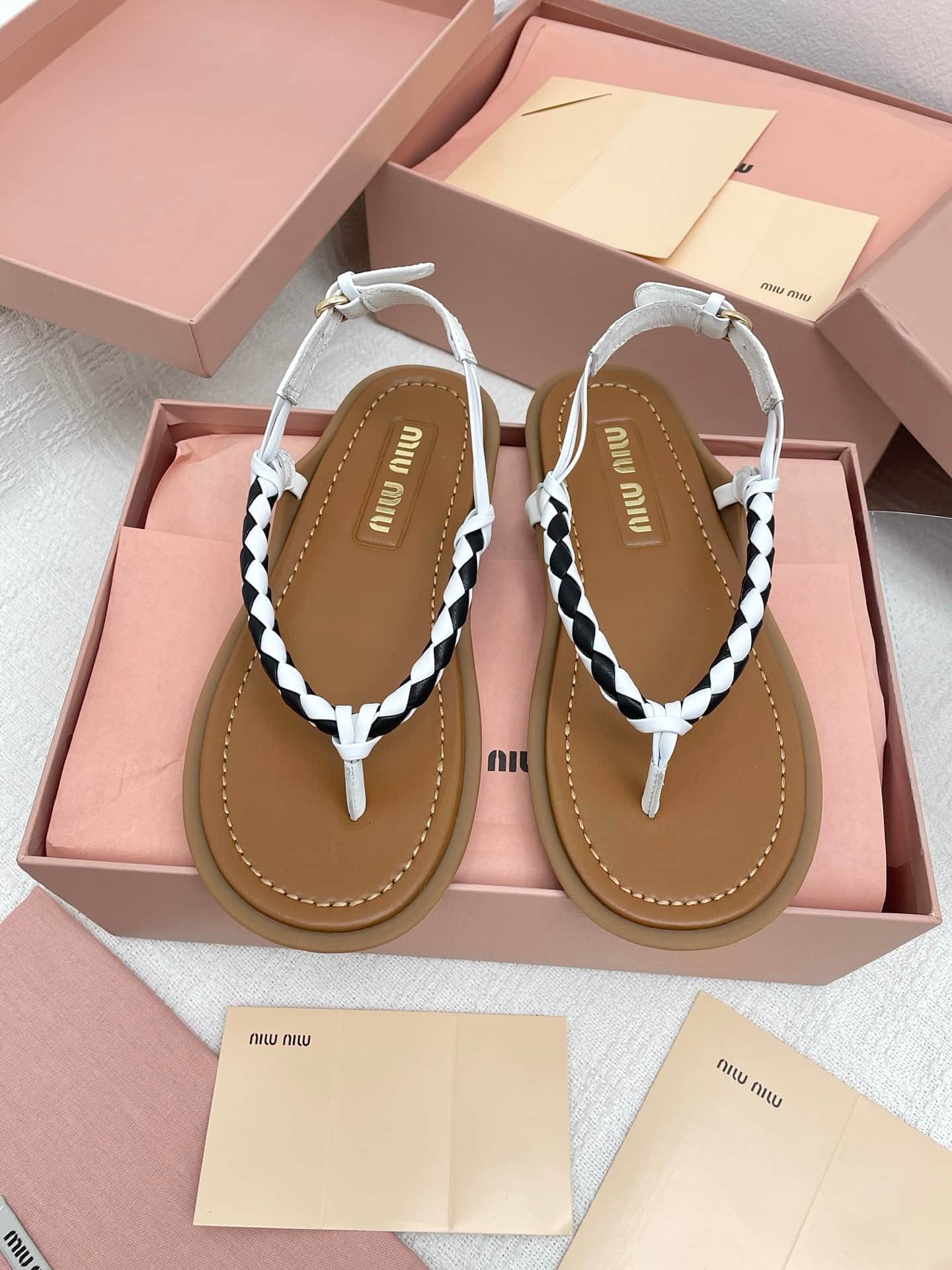 Miu Miu Tobacco Riviere Cord And Leather Sandals Shoes Women