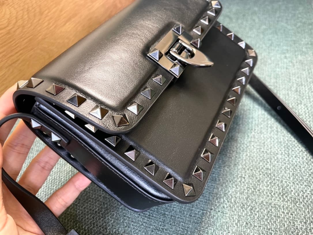 Valentino Garavani Rockstud23 Mini Shoulder Bag smooth black calfskin leather high