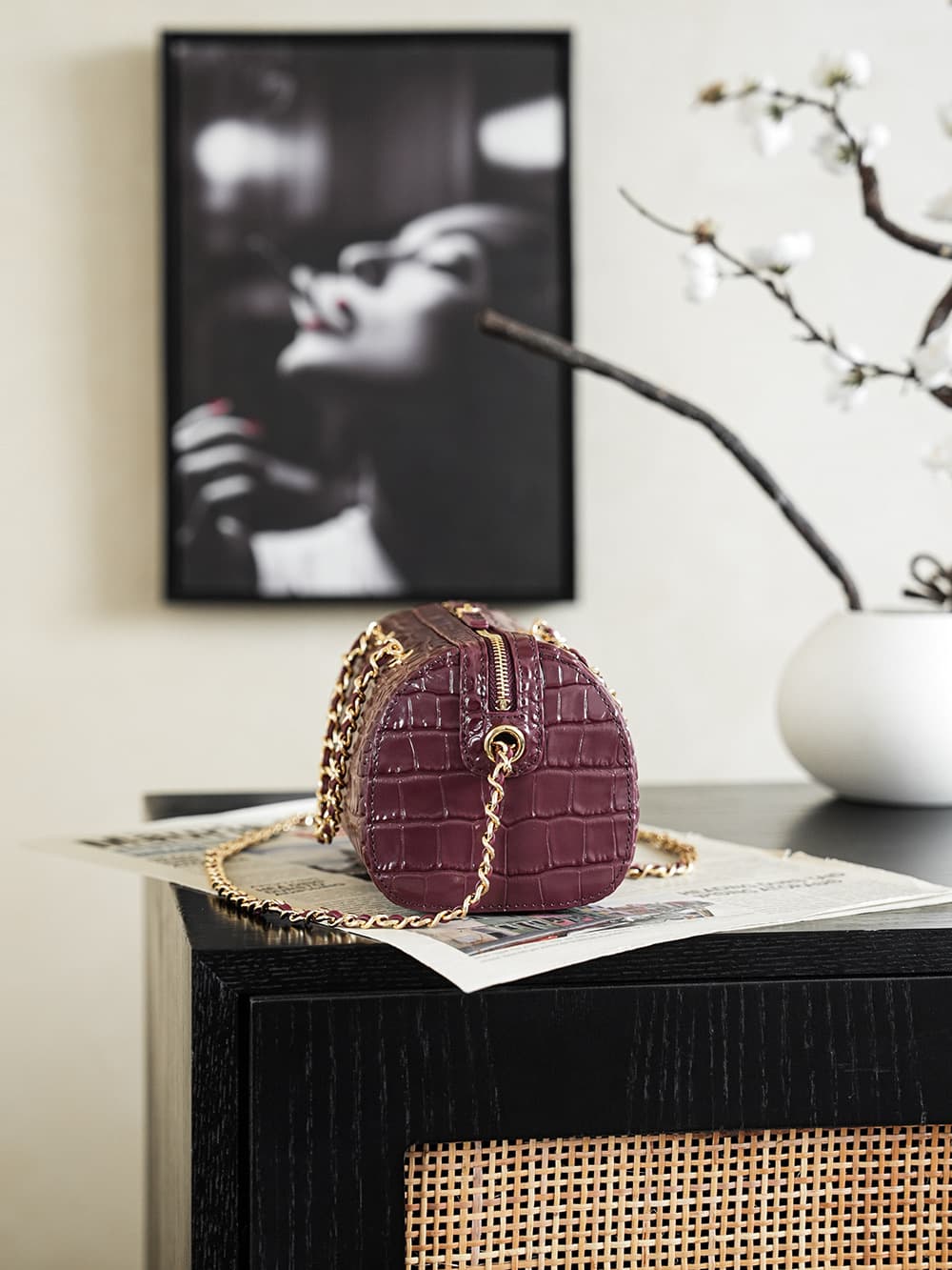 Chanel Mini Timeless Classic Barrel Bag crocodile-embossed calfskin& Gold-Tone Metal dark burgundy AP5390 A
