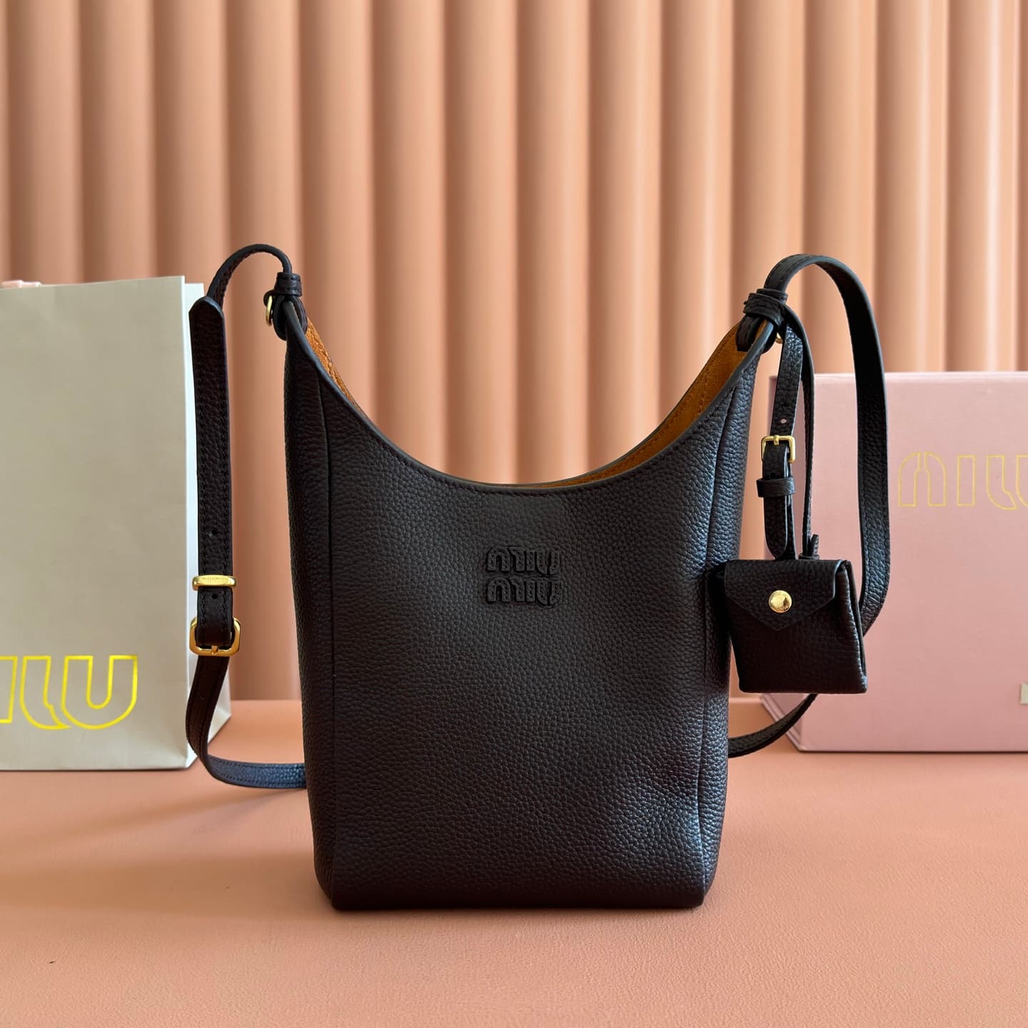 Miu Miu brown leather bucket crossbody bag 5be098 TOP