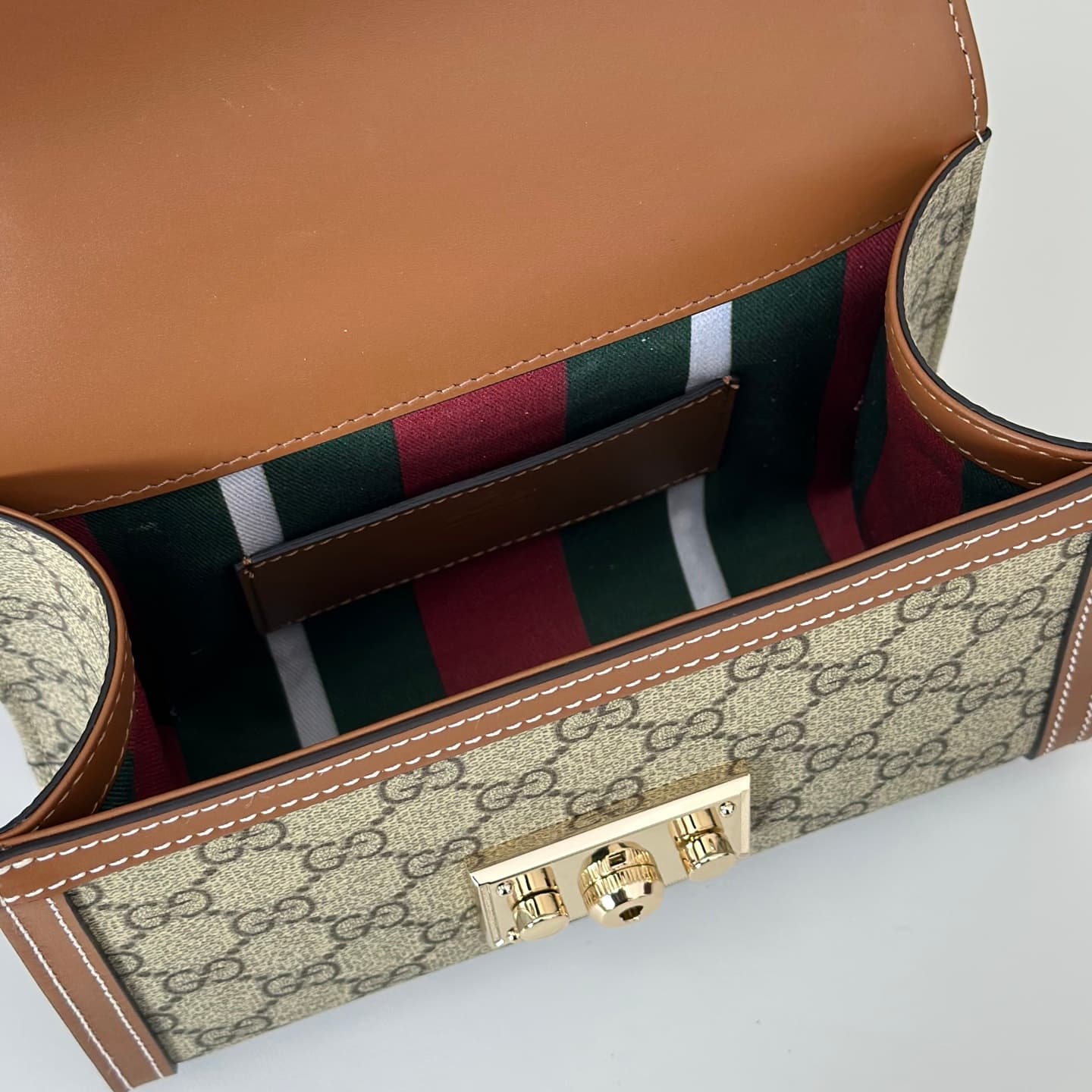 Gucci Padlock small top handle bag Beige and dark brown GG Monogram ‎838999 High