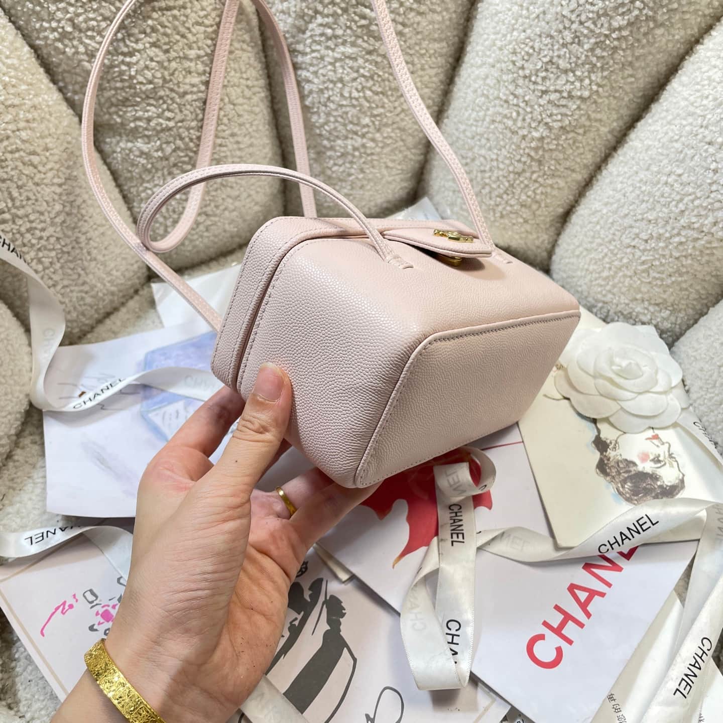 Chanel Long Vanity with Leather Strap Grained Shiny Calfskin & Gold-Tone Metal Light Pink AP5067 A