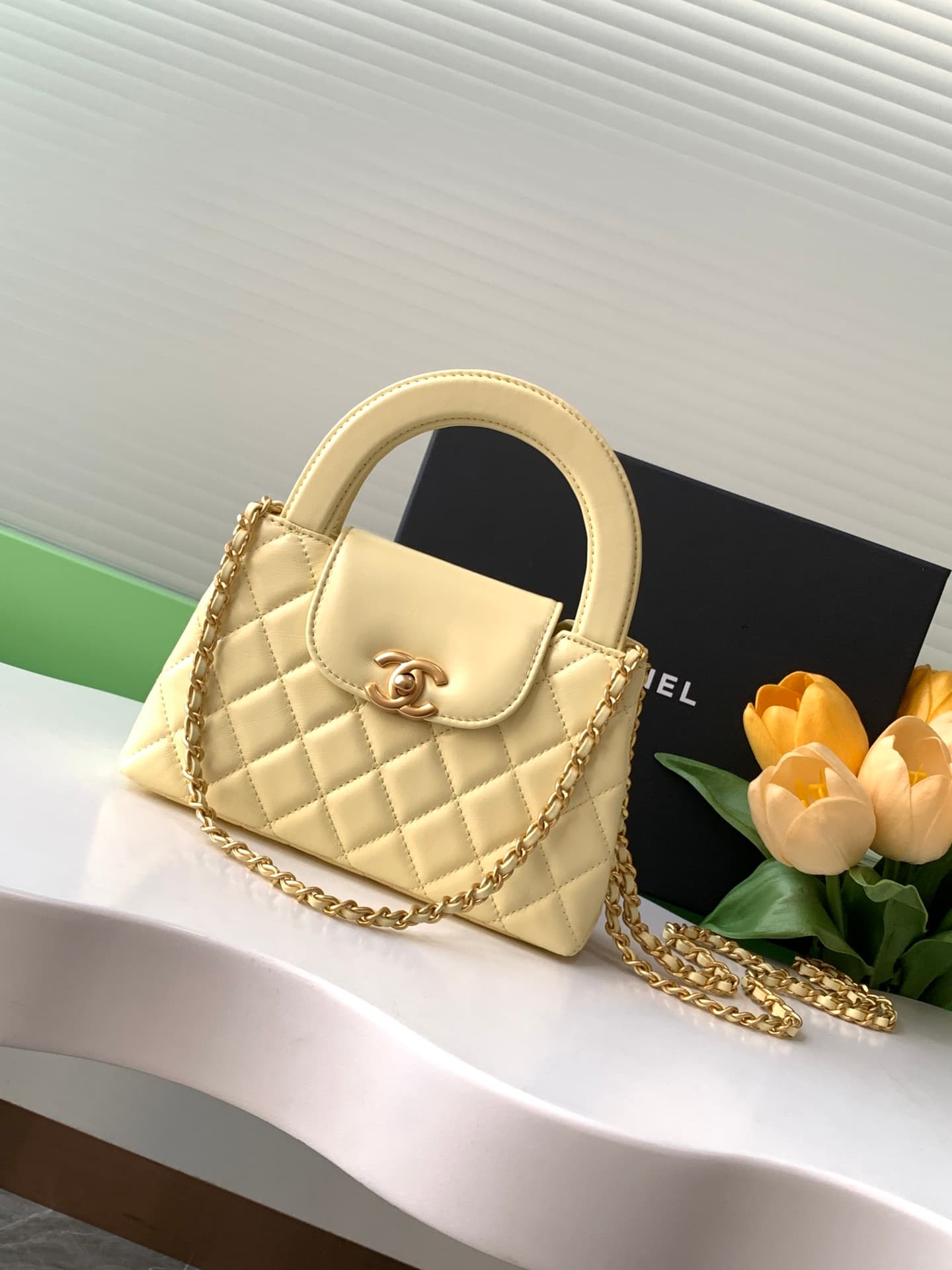 Chanel MINI SHOPPING BAG AS4416 Shiny Aged Calfskin & Gold-Tone Metal Yellow A