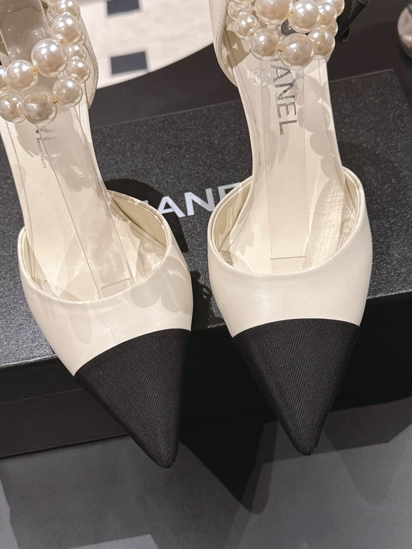 Chanel Pearl Ankle Straps Camellia Flower Pump Shoes Women
