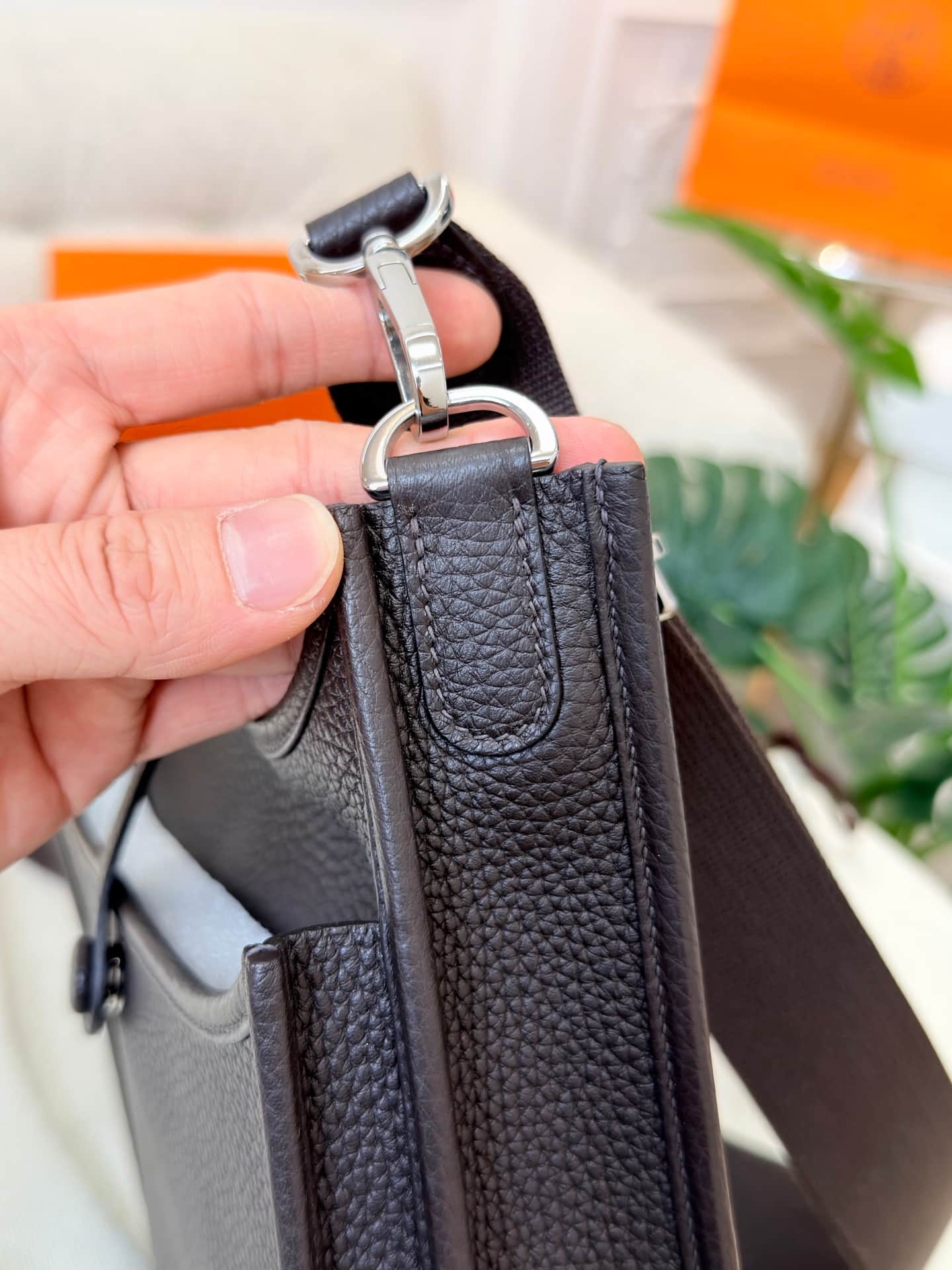 Hermes Evelyne Mini 23 Bag Calfskin In Ebony WAX High