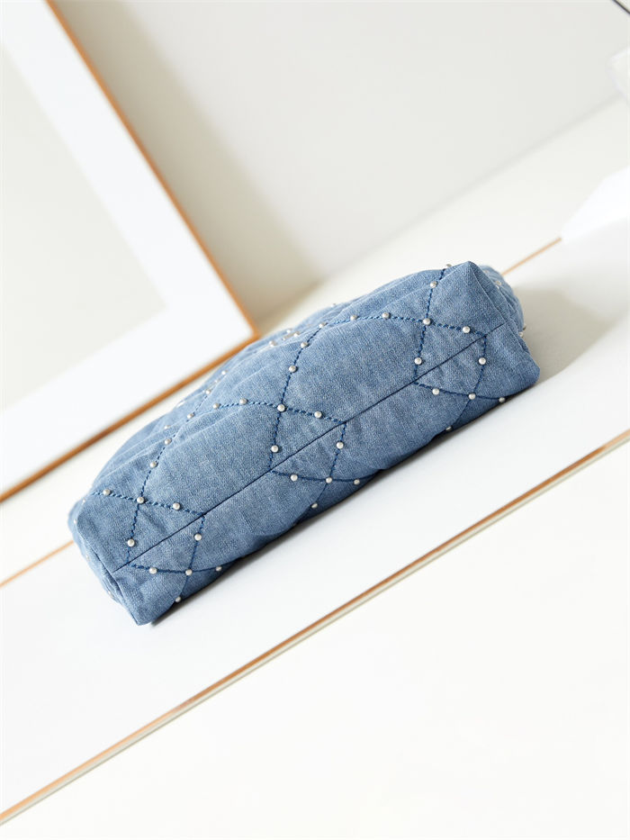 Chanel 22 SMALL HANDBAG Denim & Silver-Tone Metal AS3260 Blue A