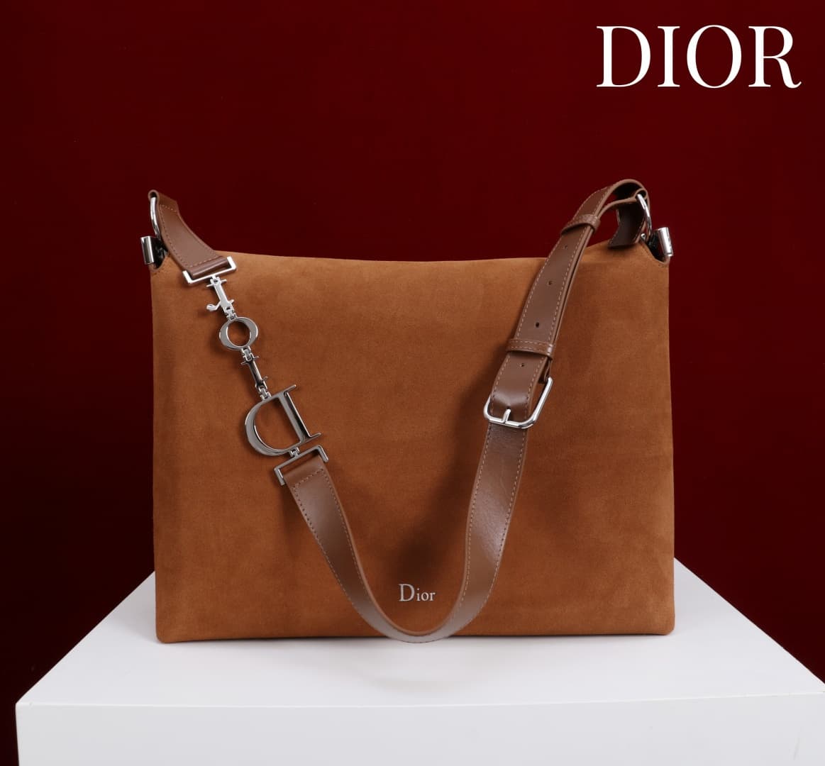 Large Diorly Bag Golden Saddle Suede Calfskin Silver lettering High