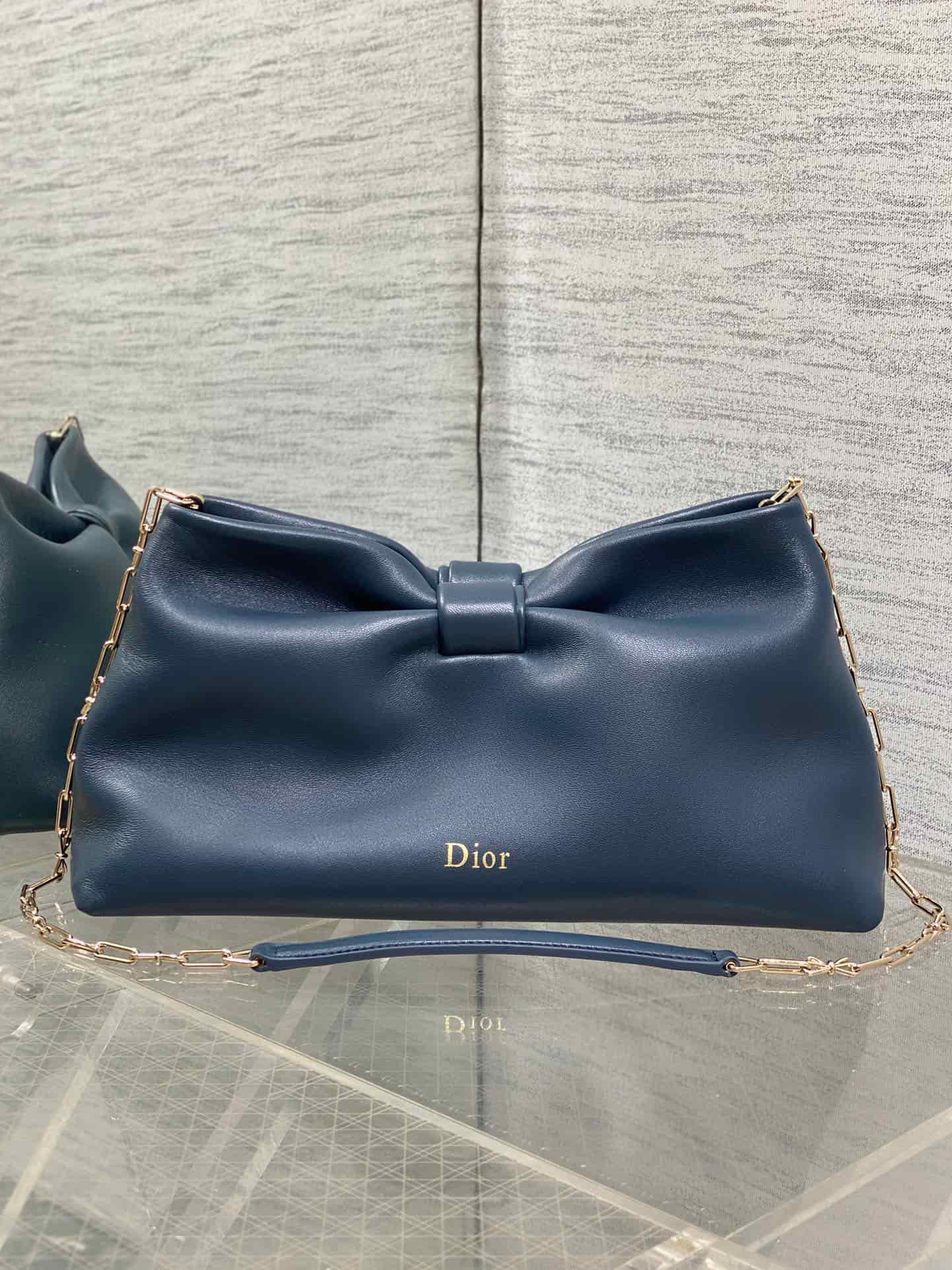 Medium Dior Bow Bag Navy Blue Leather High