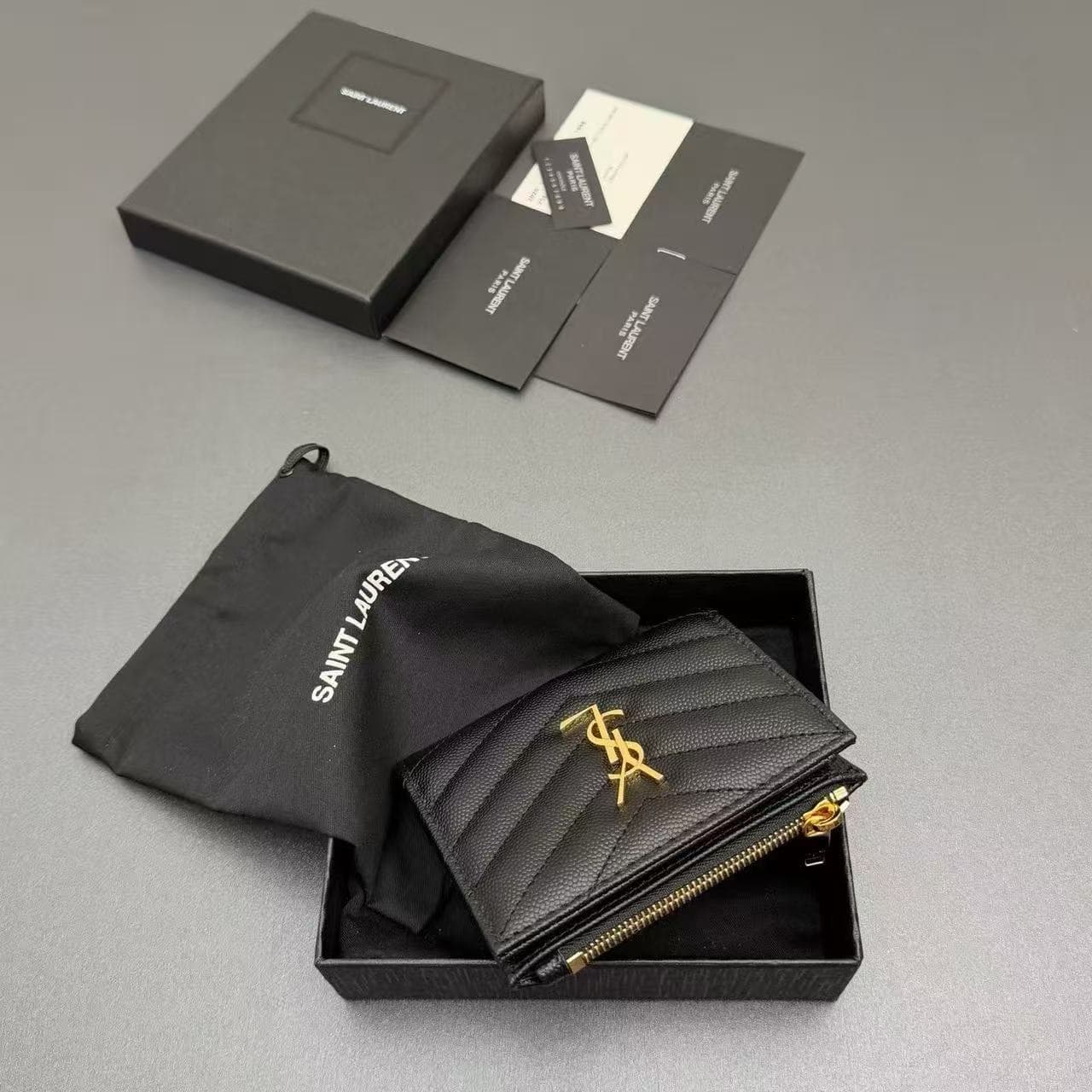 MONOGRAM ZIPPED CARD CASE IN GRAIN DE POUDRE EMBOSSED LEATHER High