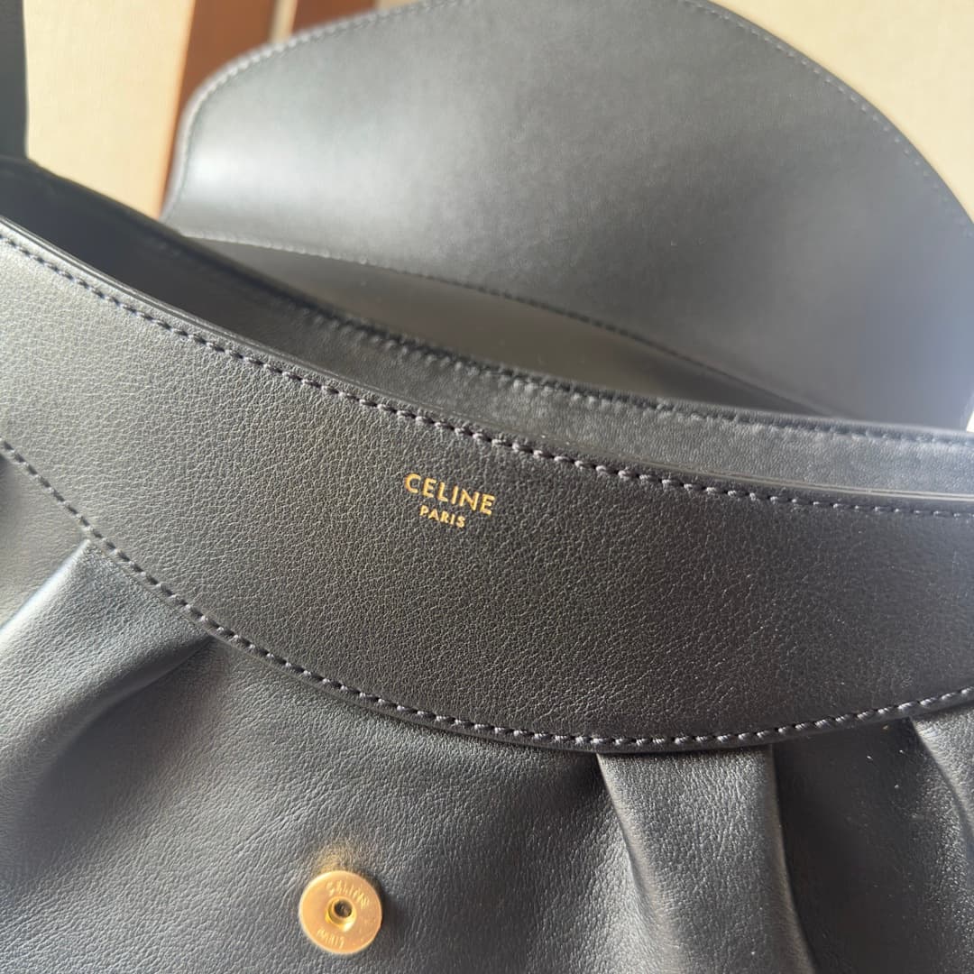 Celine Polly Medium Leather Shoulder Bag Black High