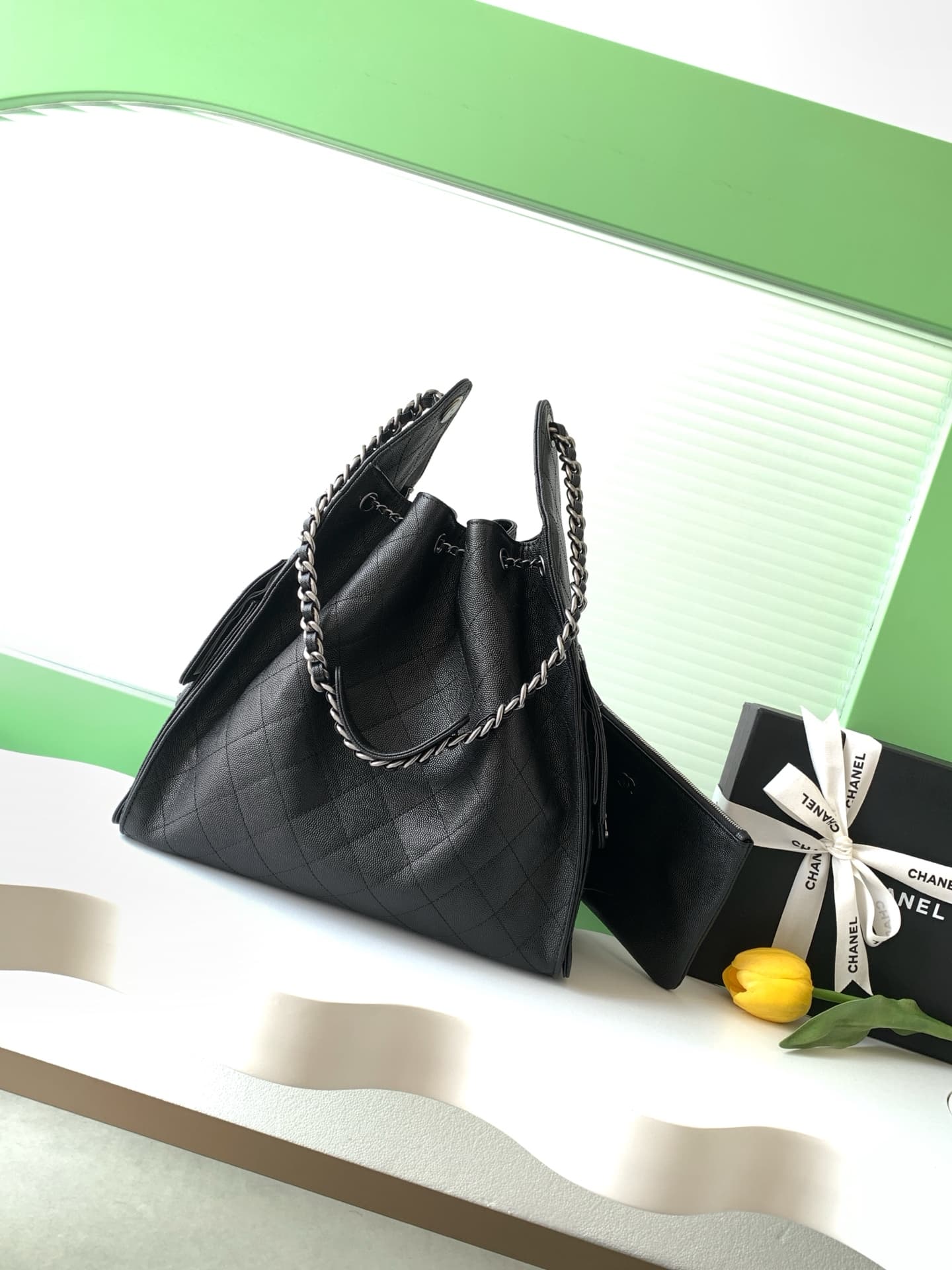Chanel 25 Medium Hobo handbag AS5311 Grained Calfskin & Silver-tone metal Black A