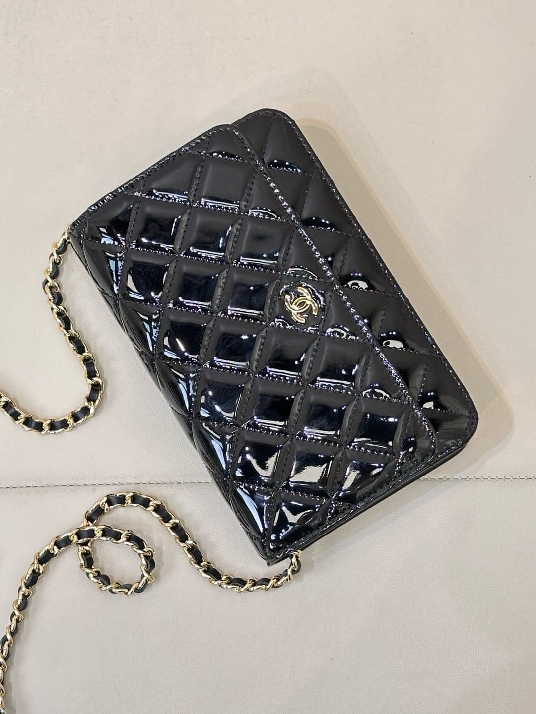 Chanel Wallet on Chain Patent Calfskin& Gold-tone Metal AP0250 Black TOP