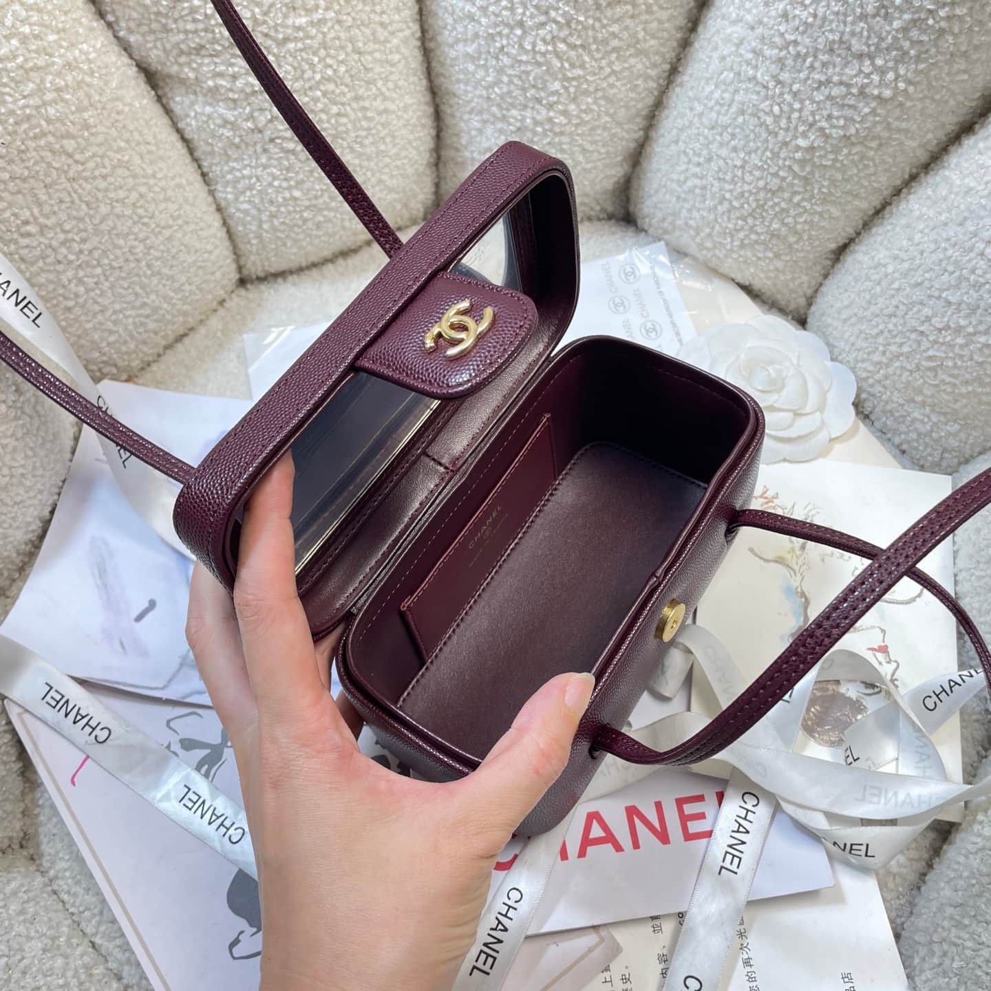 Chanel Long Vanity with Leather Strap Grained Shiny Calfskin & Gold-Tone Metal Dark Claret AP5067 A