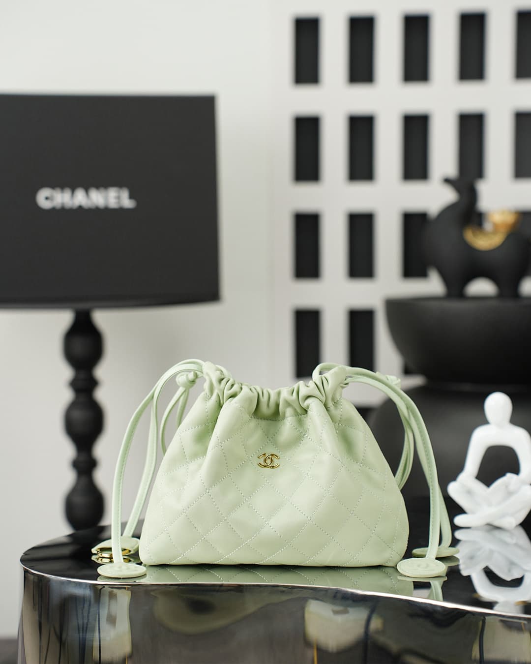 Chanel Clutch with Leather Strap Lambskin & Gold-tone Metal AP5228 Light Green  A