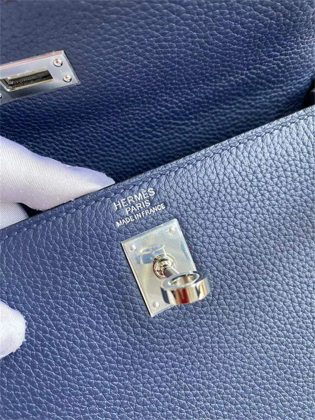 Hermes Kelly 25/28/32cm Retourne Bag Togo Leather In blue obscur WAX High