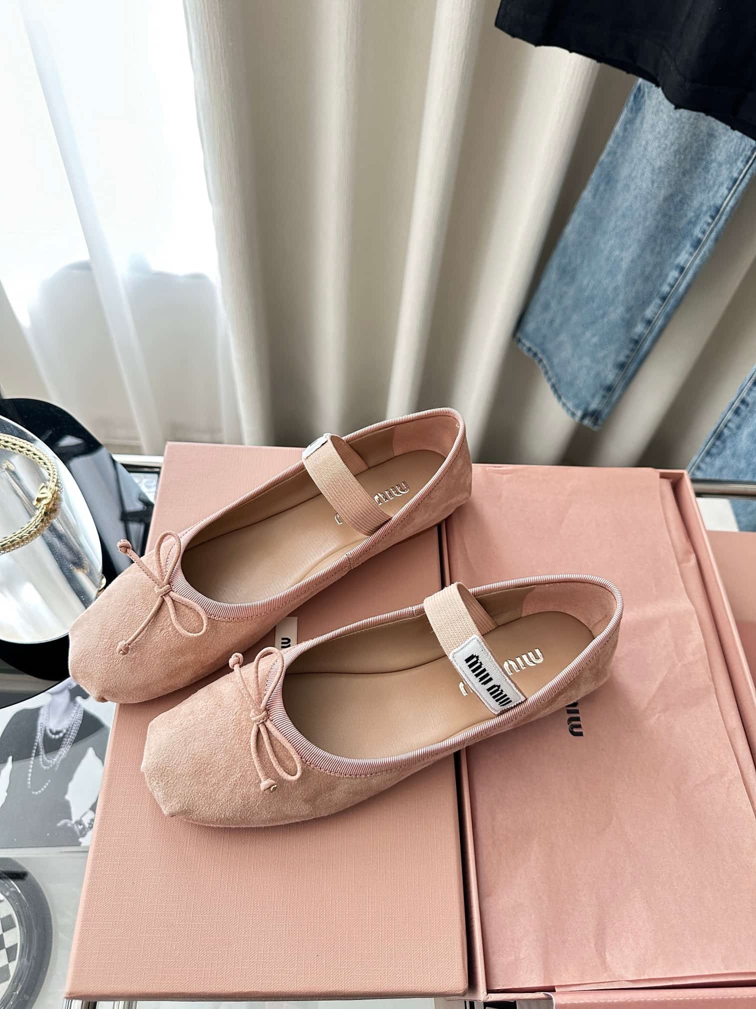 Miu Miu Suede Ballet Flat Shoes Women
