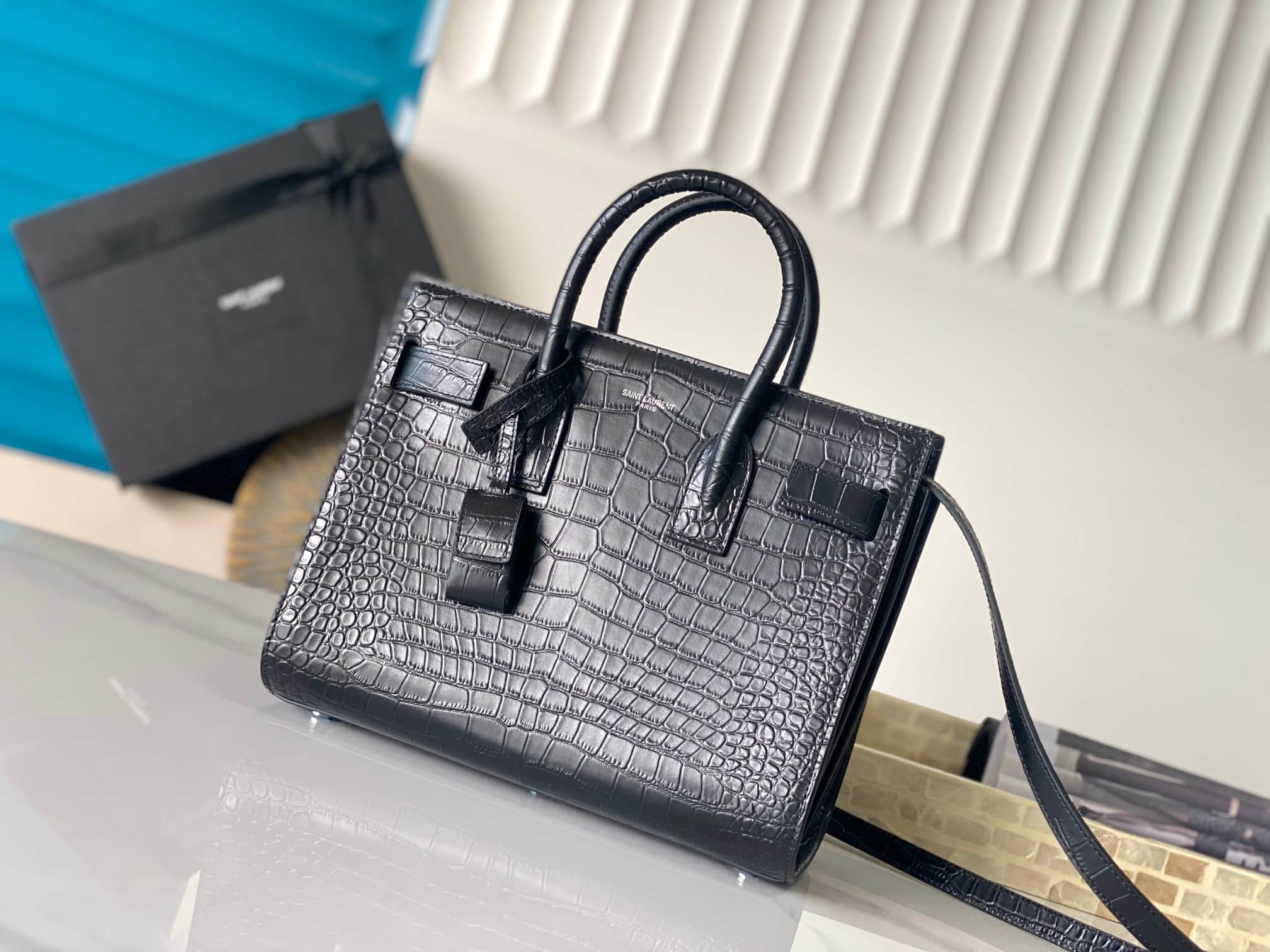 SAC DE JOUR IN CROCODILE-EMBOSSED LEATHER  BABY SIZE HIGH