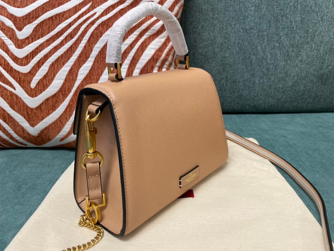 Valentino Mini Vsling Handbag In Nude Pink Grainy Calfskin High
