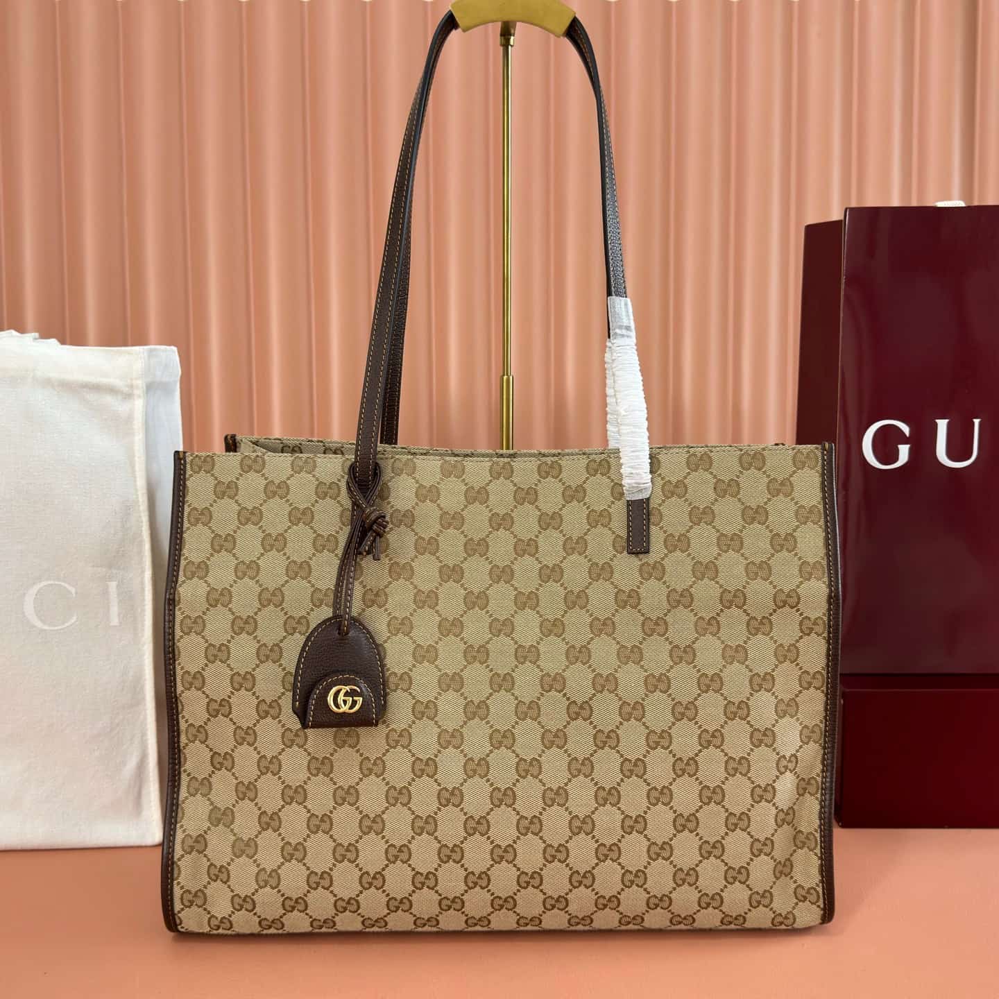 Gucci Londra large tote bag Sand and dark brown GG canvas 875056 High