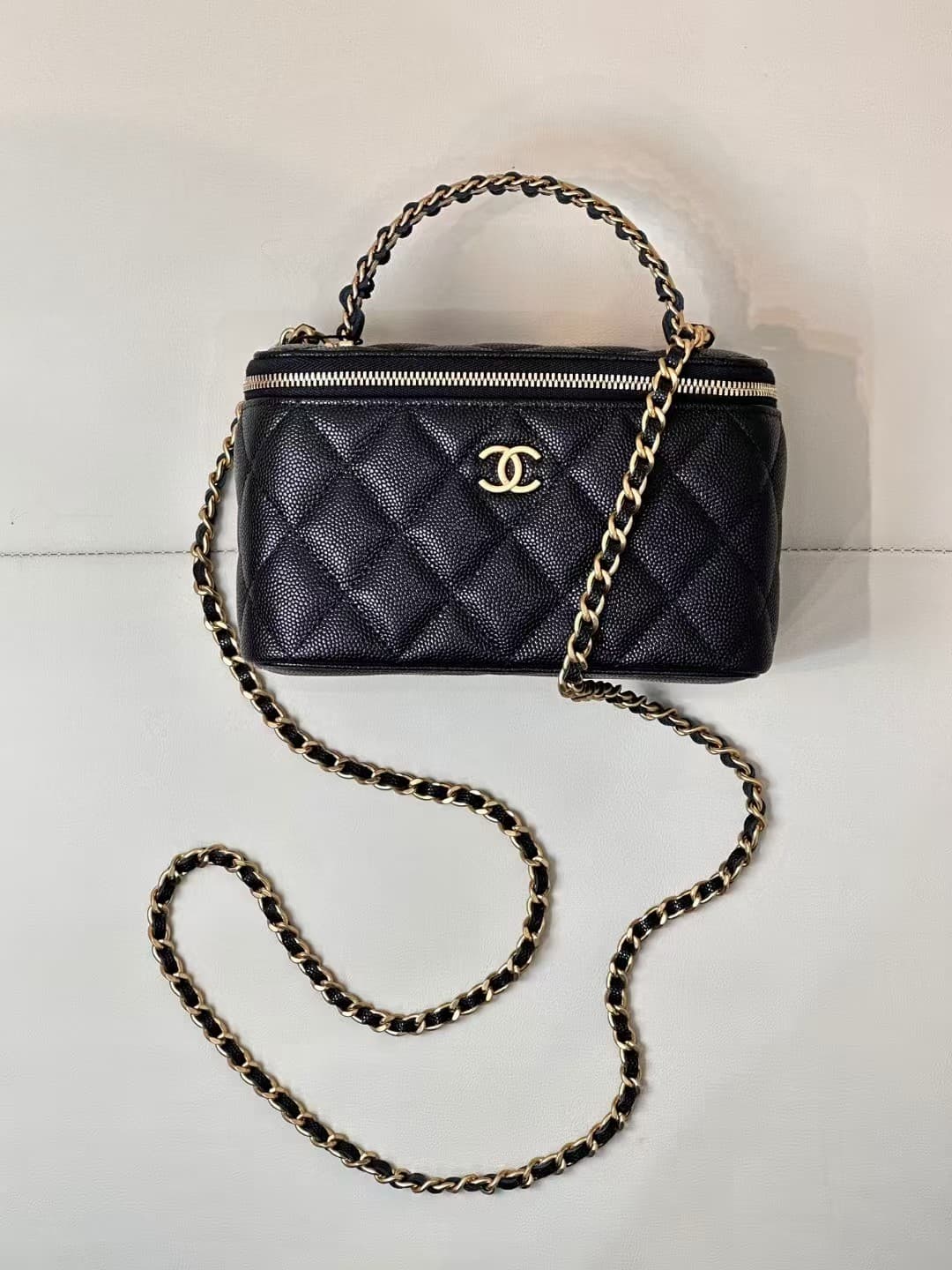 Chanel Handle Box Bag Grained Shiny Calfskin & Gold-Tone Metal TOP