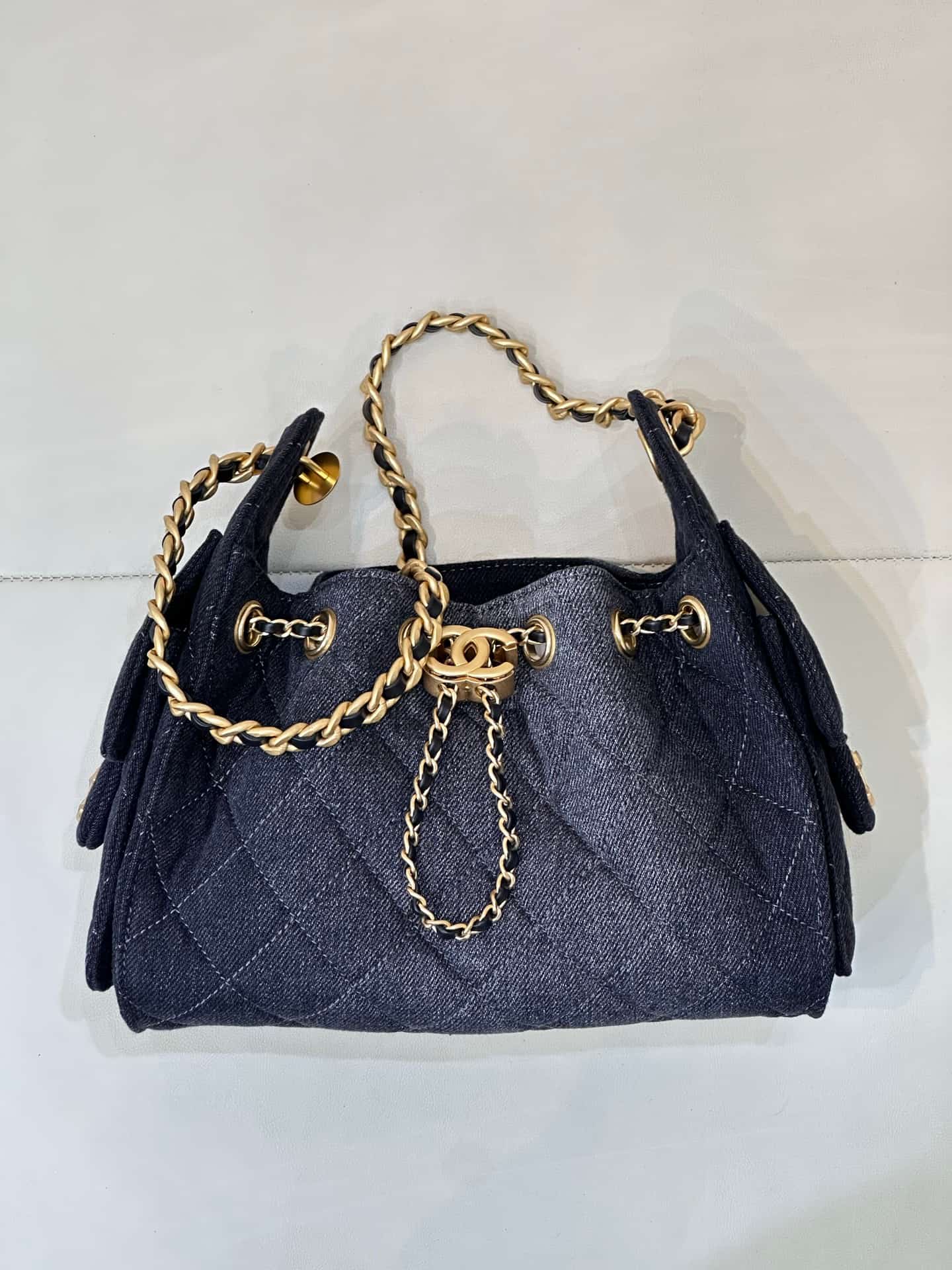CHANEL 25 Mini Handbag AS5631 Denim &Gold-tone Metal Black TOP