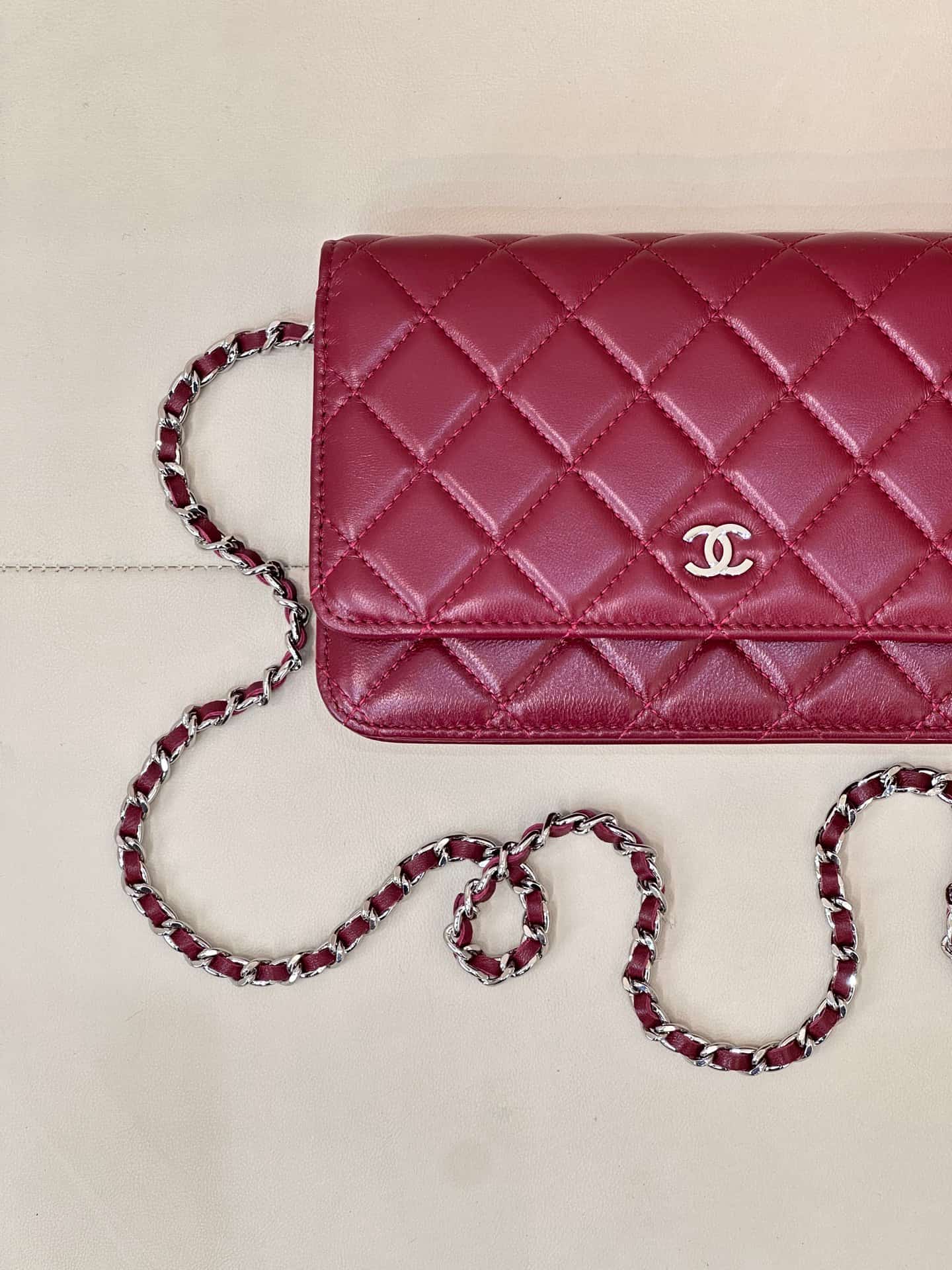 Chanel Wallet on Chain Lambskin& Sliver-tone Metal AP0250 Claret TOP