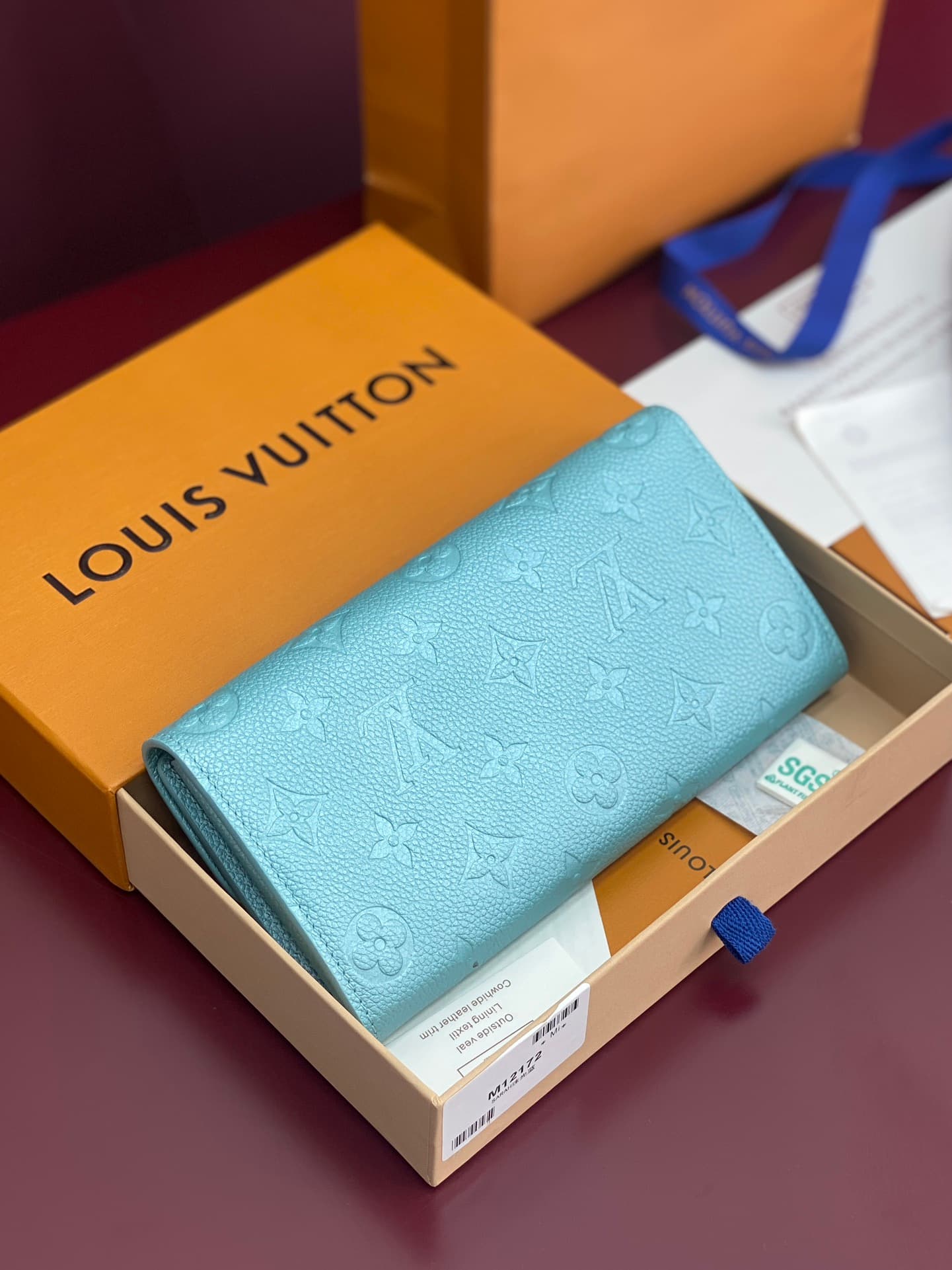 Louis Vuitton Sarah Wallet Supple grained cowhide leather M12172 Azur Frost High