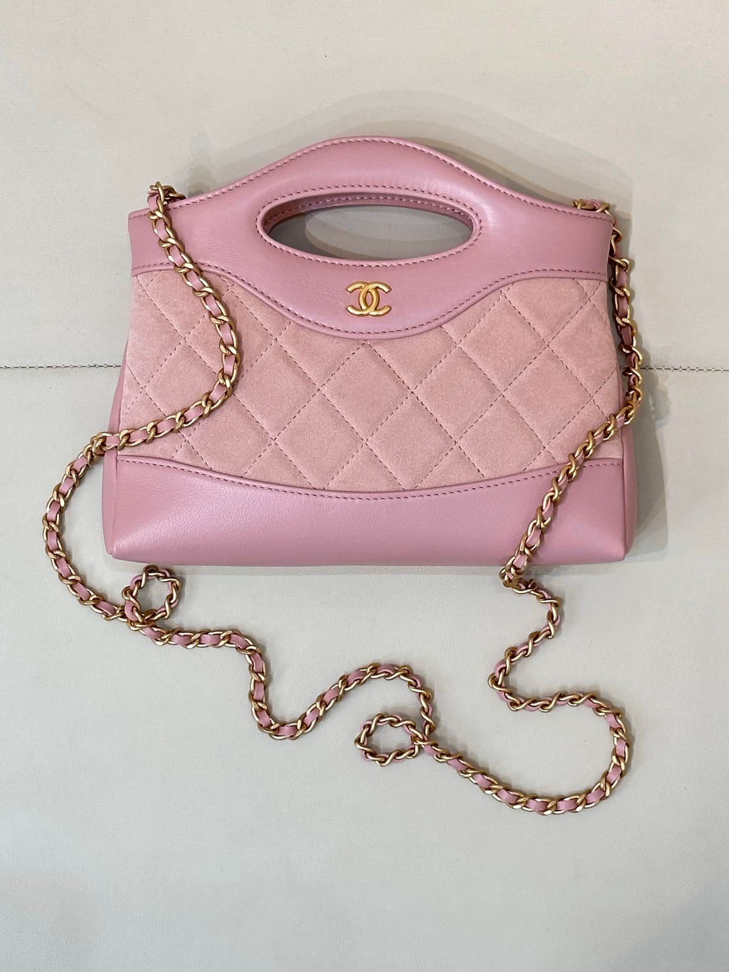 Chanel Clutch with chain Suede & Gold-Tone Metal AP3656 Pink TOP