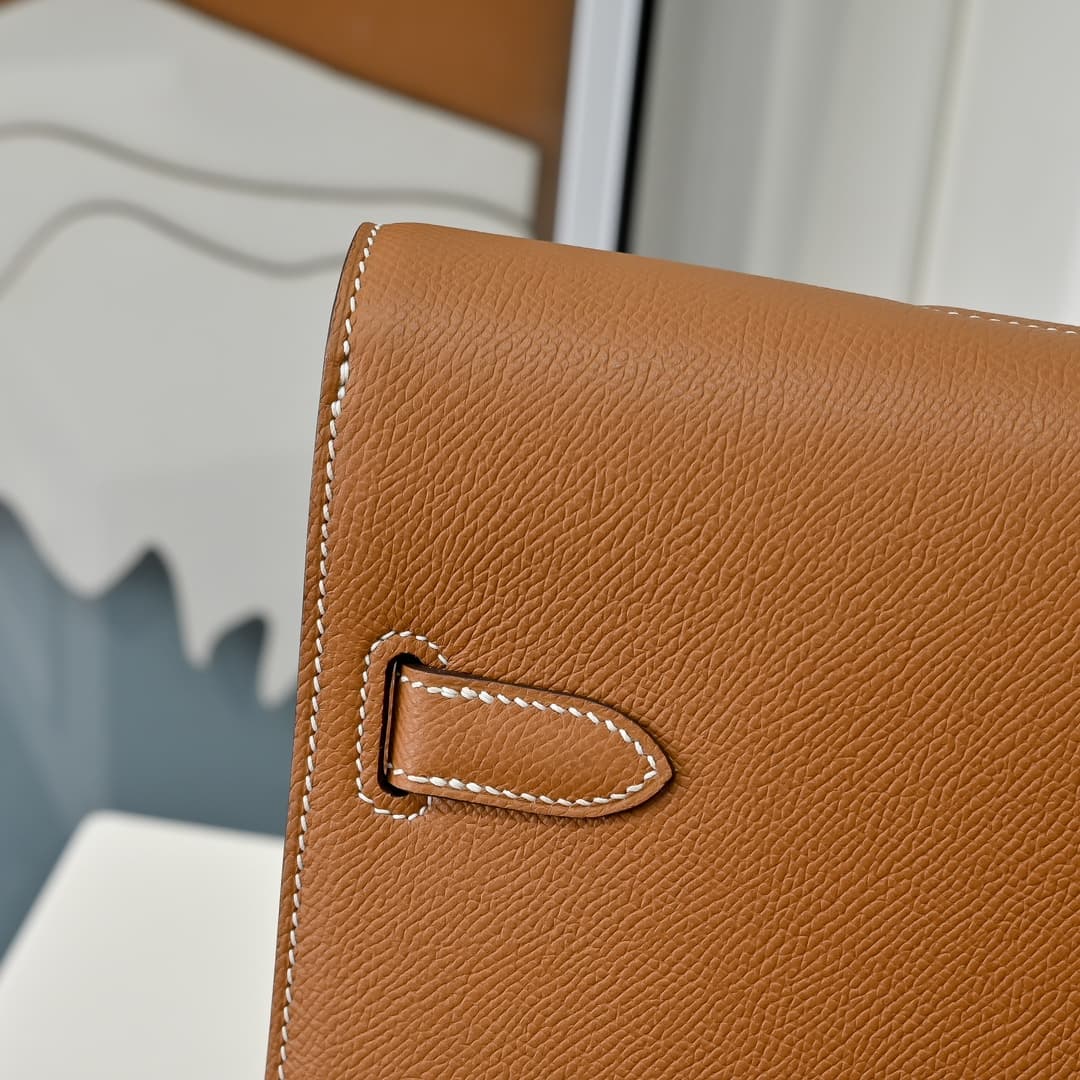 Hermes Kelly depeches Epsom 36 briefcase In Camel Silver Metal CalfskIn WAX High