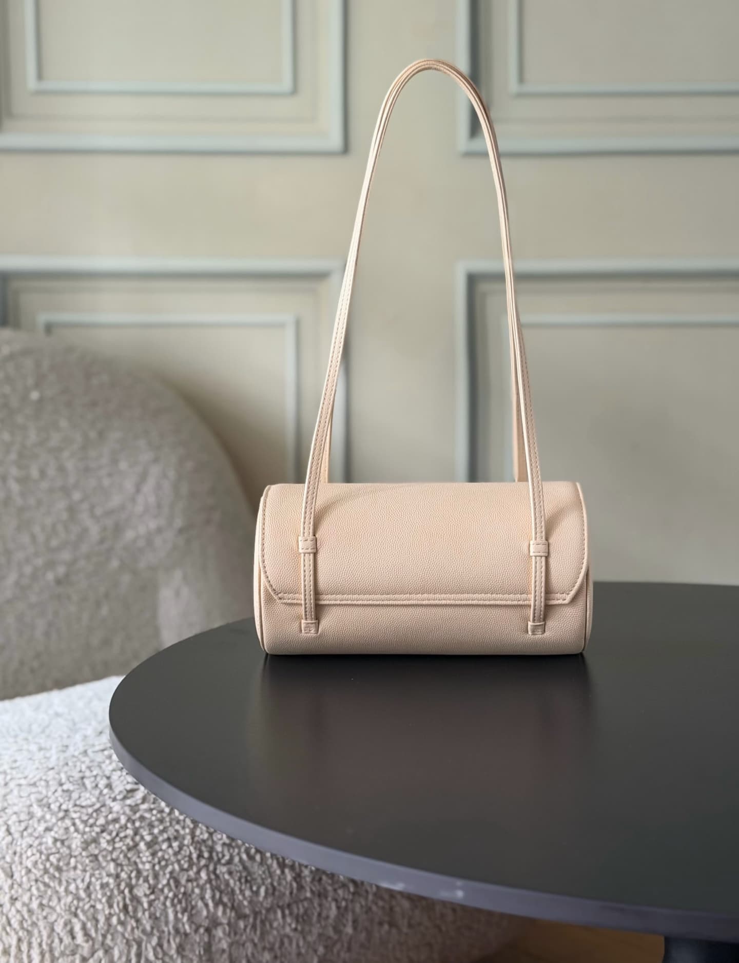 Chanel Small Bowling Bag Grained Shiny Calfskin & Gold-Tone Metal Beige AS6143 High