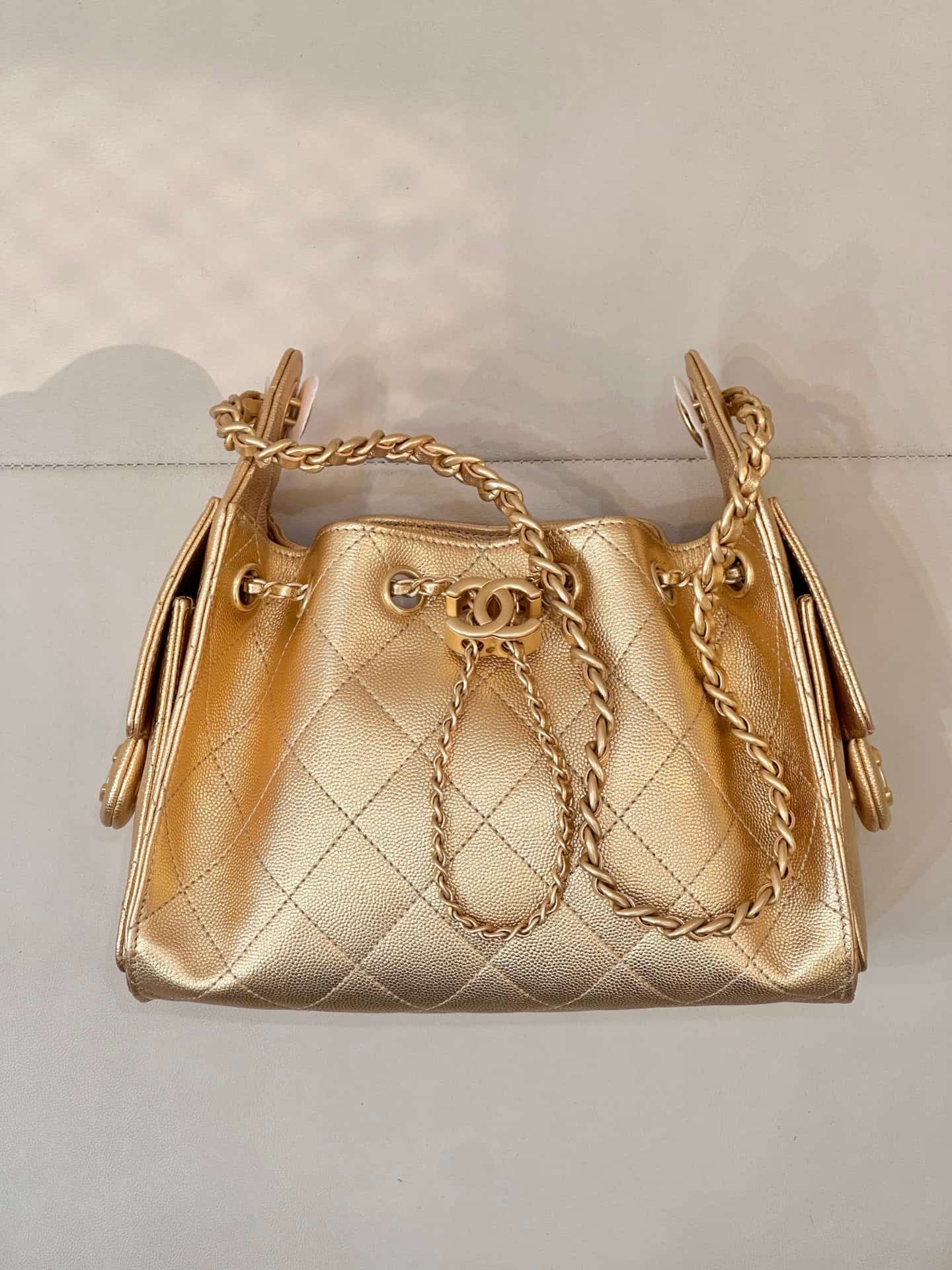 CHANEL 25 Mini Handbag AS5631 Grained Calfskin & Gold-tone Metal Gold TOP