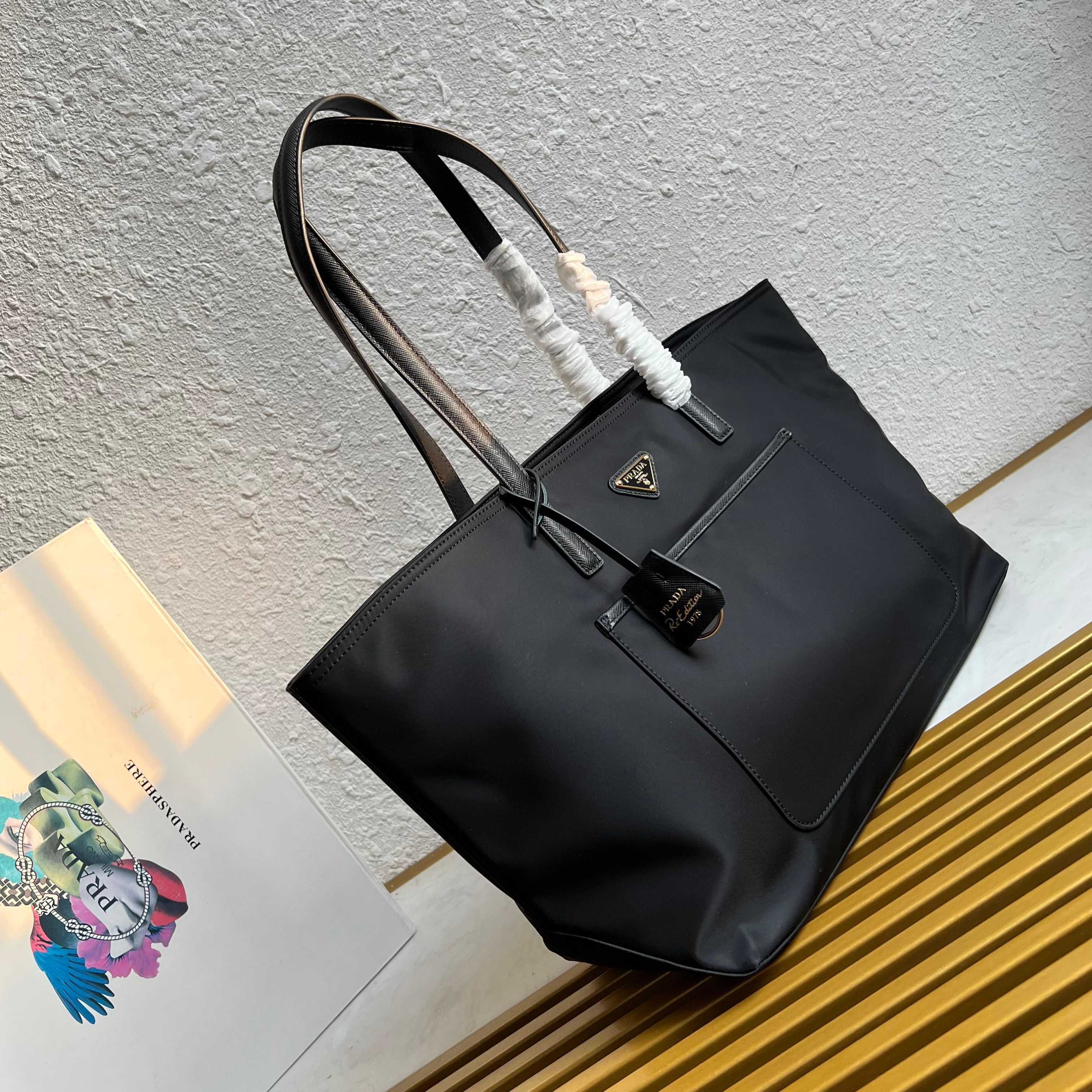Prada Re-Edition 1978 medium Re-Nylon and Saffiano leather tote bag 1BG555 Black High