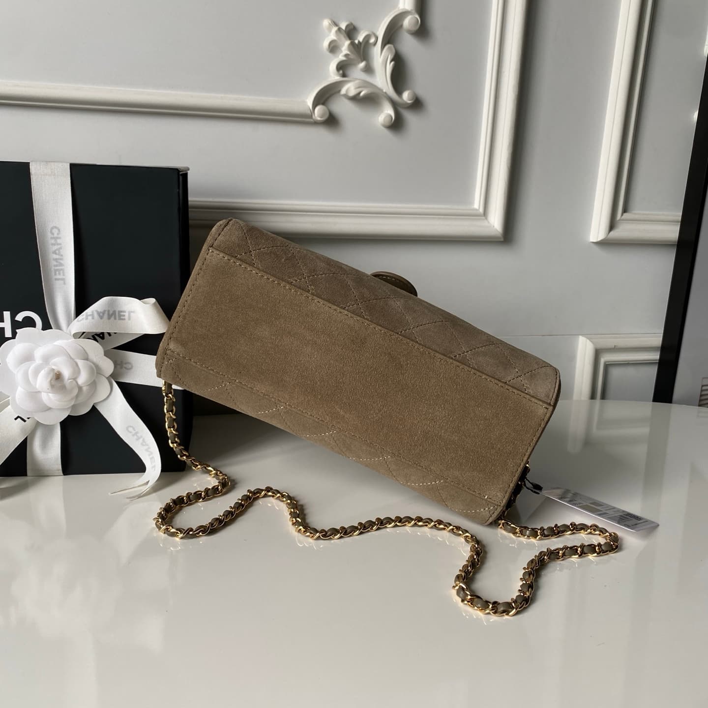 Chanel Clutch with Chain Suede & Gold-Tone Metal AP5294 Dark Beige High