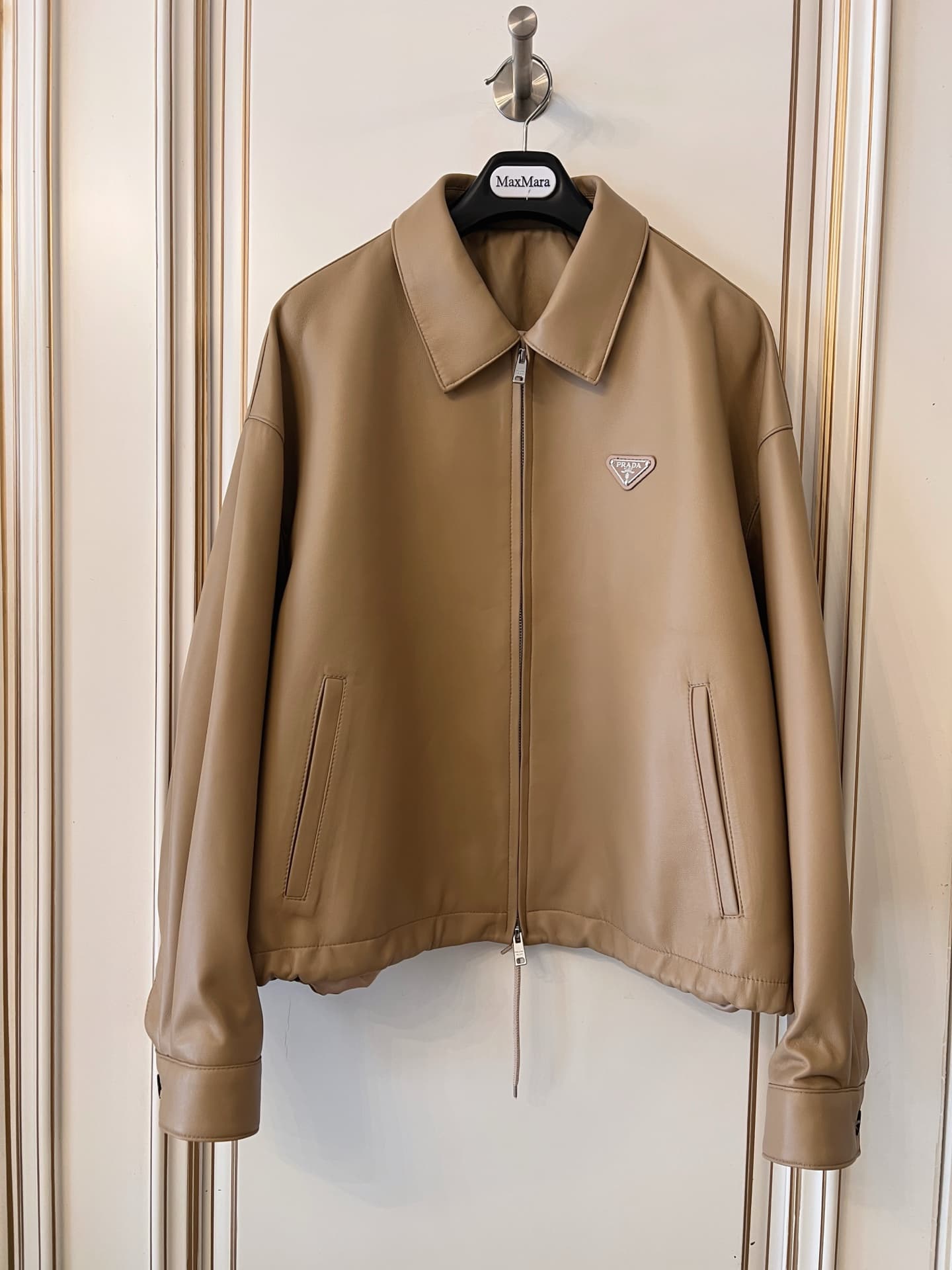 Prada Sand Beige Nappa Leather Blouson Jacket
