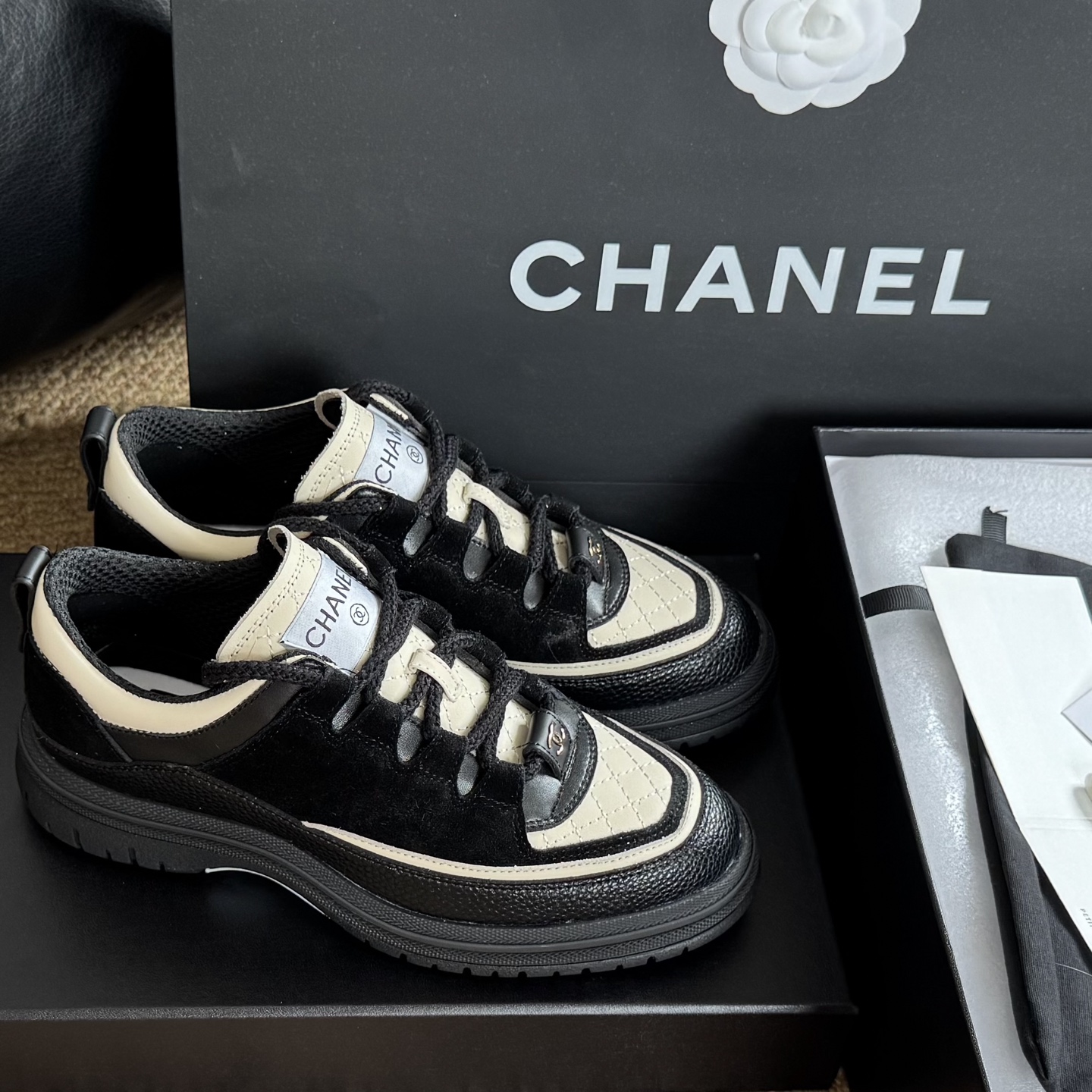 Chanel Calfskin Suede Calfskin Lambskin  Sneaker shoes Women